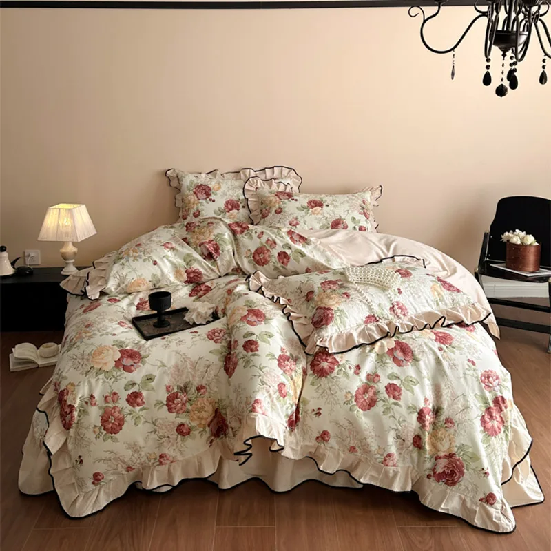 4Pcs Vintage French Floral Ruffles Bedding Set, 100% Cotton, Princess Duvet Cover Set, Quilted Bedspread, Bed Sheet, Pillowcases
4Pcs Vintage French Floral Ruffles Bedding Set, 100% Cotton, Princess Duvet Cover Set, Quilted Bedspread, Bed Sheet, Pillowcases