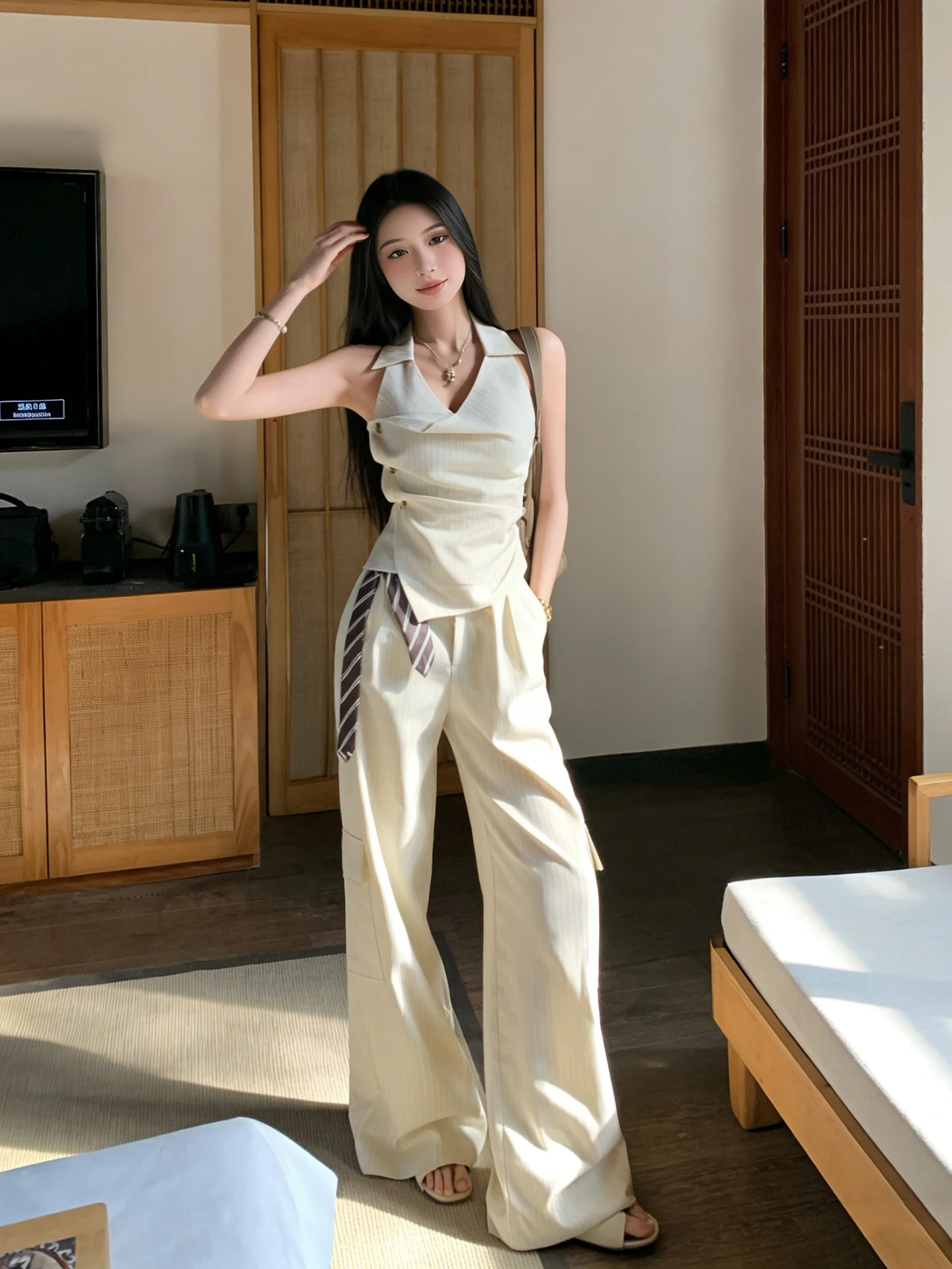 Summer Casual Striped High Waist Wide Leg Pants Vest Set Women's Fashion Vintage Style Sleeveless Two-Piece Outfit
Summer Casual Striped High Waist Wide Leg Pants Vest Set Women's Fashion Vintage Style Sleeveless Two-Piece Outfit