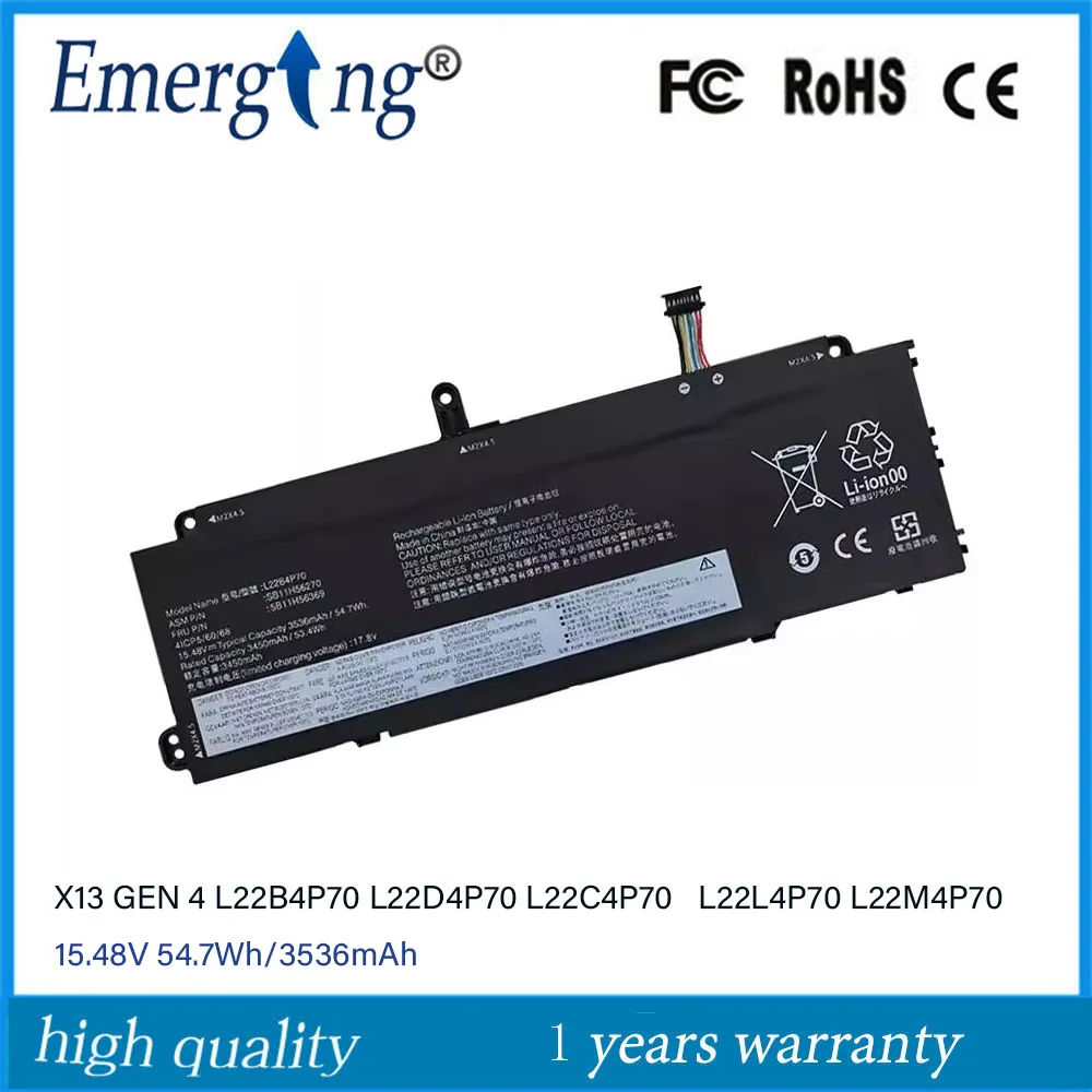 L22M4P70 L22B4P70 L22C4P70 L22D4P70 L22L4P70 Battery for Lenovo ThinkPad X13 Yoga G4 15.48V 54.7Wh/3536mAh
L22M4P70 L22B4P70 L22C4P70 L22D4P70 L22L4P70 Battery for Lenovo ThinkPad X13 Yoga G4 15.48V 54.7Wh/3536mAh