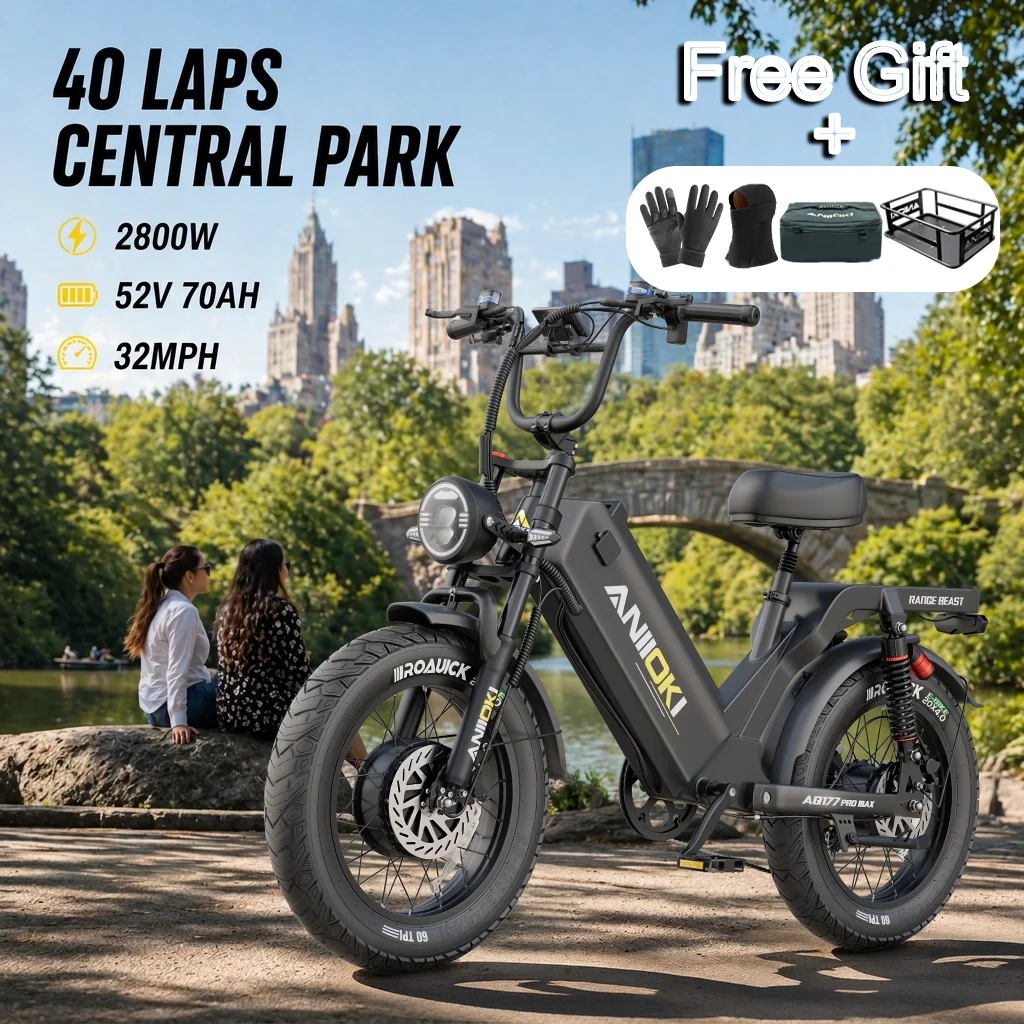 Aniioki Electric bike aq177 pro max 2800W Dual Motor Adult Electric Bicycle 52V 70Ah 32mph Long battery life Electric Bike
Aniioki Electric bike aq177 pro max 2800W Dual Motor Adult Electric Bicycle 52V 70Ah 32mph Long battery life Electric Bike
