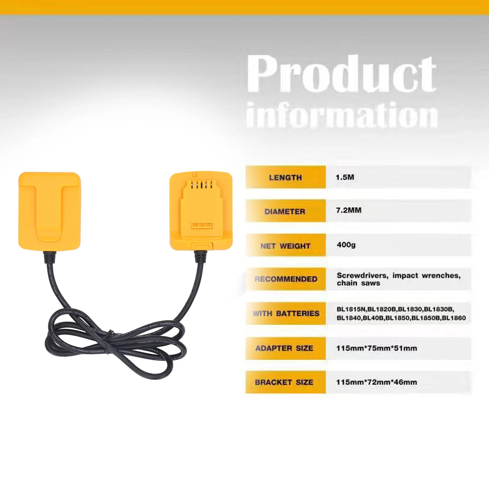 Battery Adapter ABS Power Converter Tool 1.6m 18V for DCB201 DCB203 DCB204 DCB206 DCB207 DCB208 Battery Adapter Converter
Battery Adapter ABS Power Converter Tool 1.6m 18V for DCB201 DCB203 DCB204 DCB206 DCB207 DCB208 Battery Adapter Converter