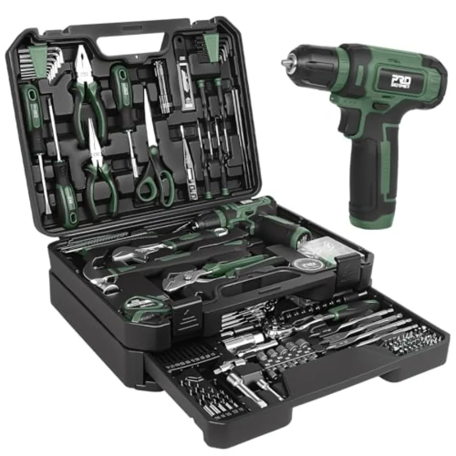 Tool Set with 8V Cordless Drill, 369-Piece Home Tool Kit with Drill Driver, Toolbox Storage Case with Drawer, General Household
Tool Set with 8V Cordless Drill, 369-Piece Home Tool Kit with Drill Driver, Toolbox Storage Case with Drawer, General Household