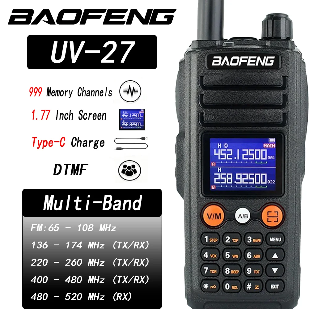 BAOFENG UV-27 Мощная рация 10 Вт, трехдиапазонная зарядка типа C, оповещение о погоде NOAA и SOS, двустороннее радио
BAOFENG UV-27 Мощная рация 10 Вт, трехдиапазонная зарядка типа C, оповещение о погоде NOAA и SOS, двустороннее радио