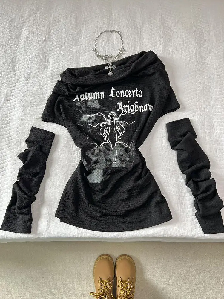 Summer Gothic Slim Black Print T-Shirts Women Hot Girl Y2k New Short Sleeve Tees Female High Street Retro Aesthetic Clothing
Summer Gothic Slim Black Print T-Shirts Women Hot Girl Y2k New Short Sleeve Tees Female High Street Retro Aesthetic Clothing