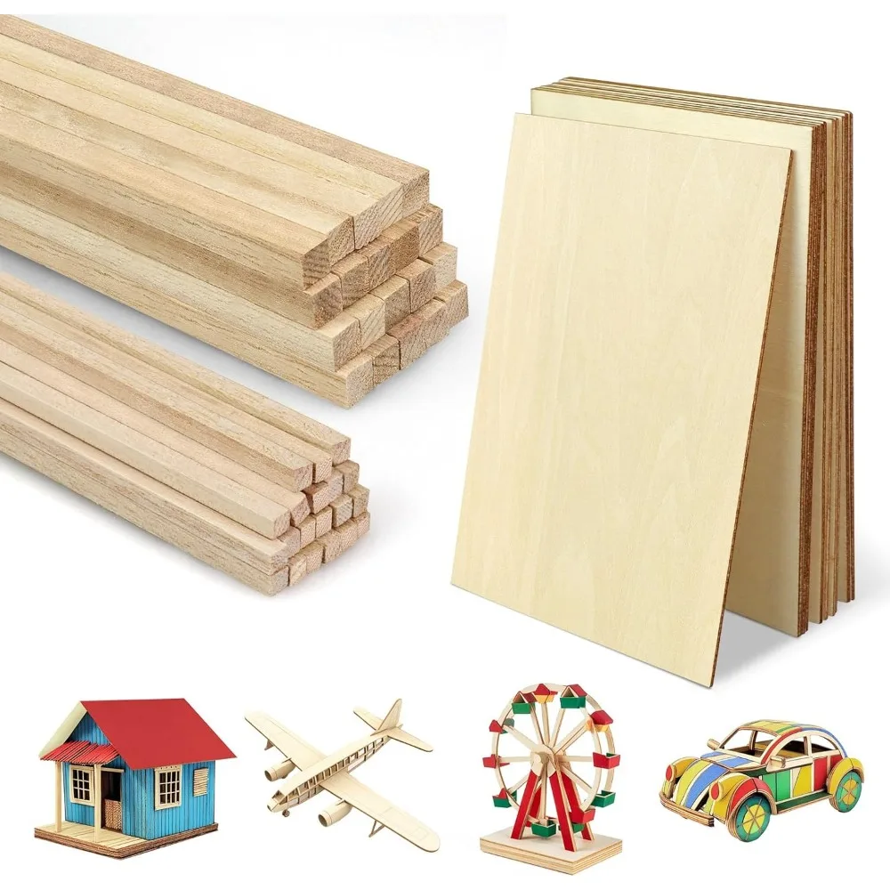 Unfinished Balsa Wood Sheets Sticks, Wood Dowel Rods Square Basswood Sheets, 50 Pcs Wooden Craft Making Supplies for Crafts DIY Projects Making
Unfinished Balsa Wood Sheets Sticks, Wood Dowel Rods Square Basswood Sheets, 50 Pcs Wooden Craft Making Supplies for Crafts DIY Projects Making