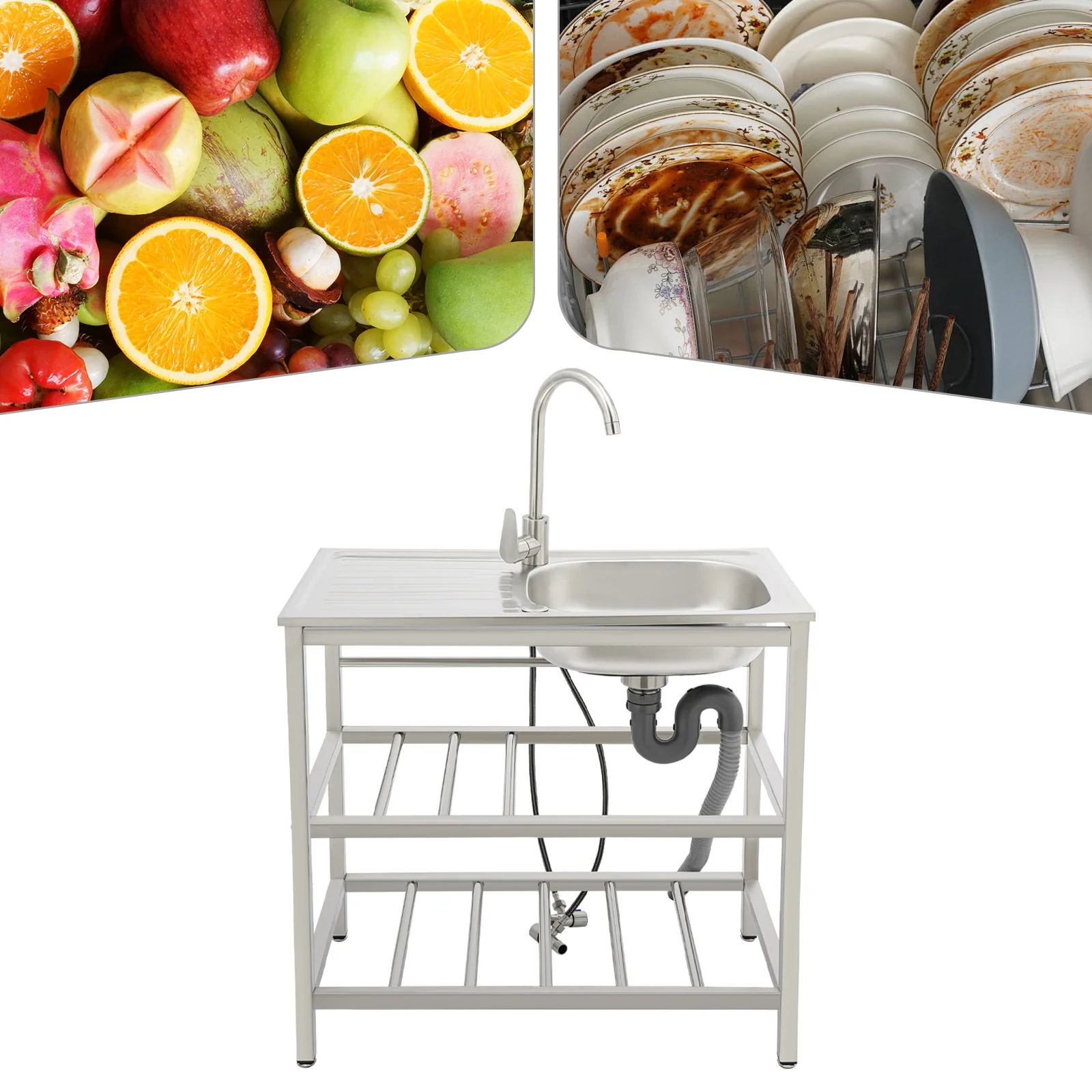 Freestanding Stainless Steel Kitchen Sink with Faucet Outdoor Kitchen Single Bowl Utility Sink Durable Commercial Sink for Home
Freestanding Stainless Steel Kitchen Sink with Faucet Outdoor Kitchen Single Bowl Utility Sink Durable Commercial Sink for Home