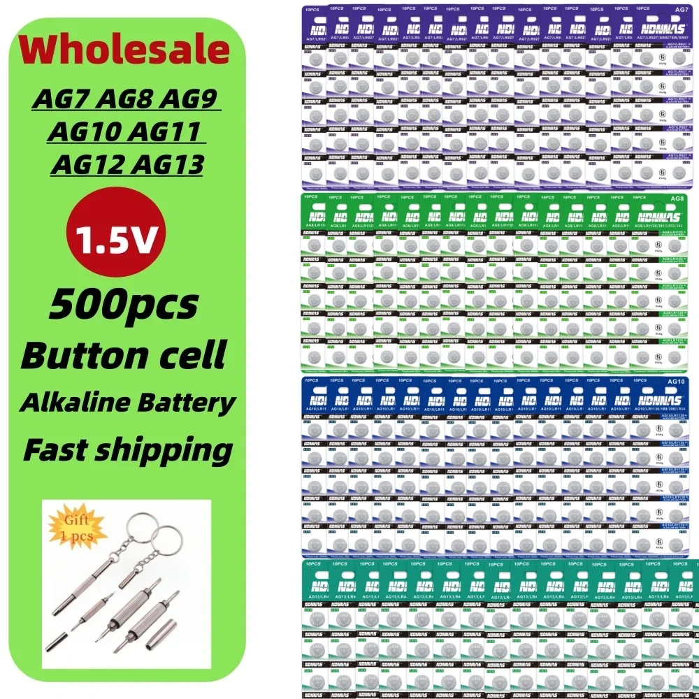 500pcs Wholesale LR44 Batteries AG7 AG8 AG9 AG10 AG11 AG12 AG13 Premium Alkaline Battery 1.5V Watch Light Button Coin Cell
500pcs Wholesale LR44 Batteries AG7 AG8 AG9 AG10 AG11 AG12 AG13 Premium Alkaline Battery 1.5V Watch Light Button Coin Cell