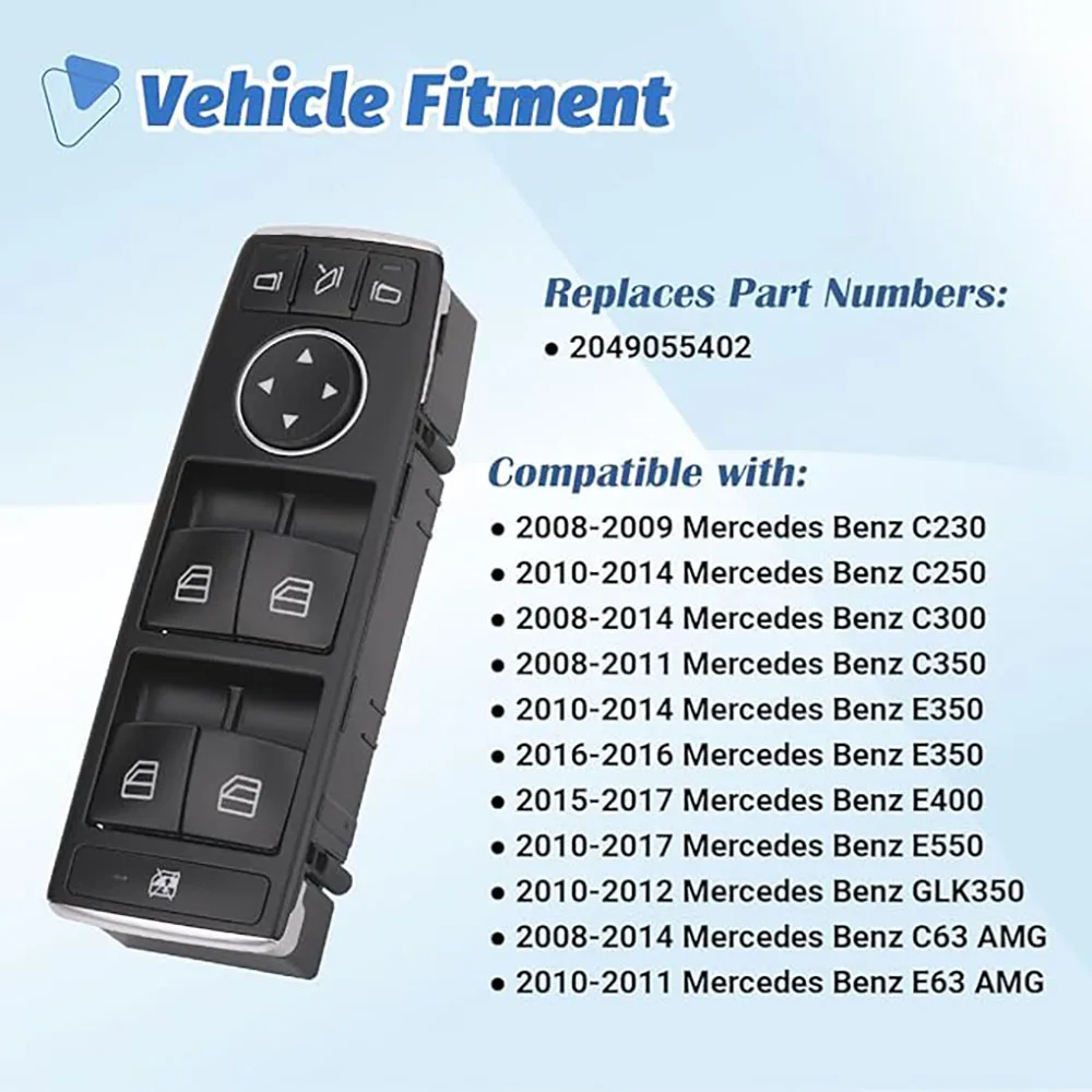 A2049055402 Front Left Power Control Window Switch For Mercedes Benz W212 E-Class W204 C-Class 207 C117 G500 G550 C2 tools
A2049055402 Front Left Power Control Window Switch For Mercedes Benz W212 E-Class W204 C-Class 207 C117 G500 G550 C2 tools