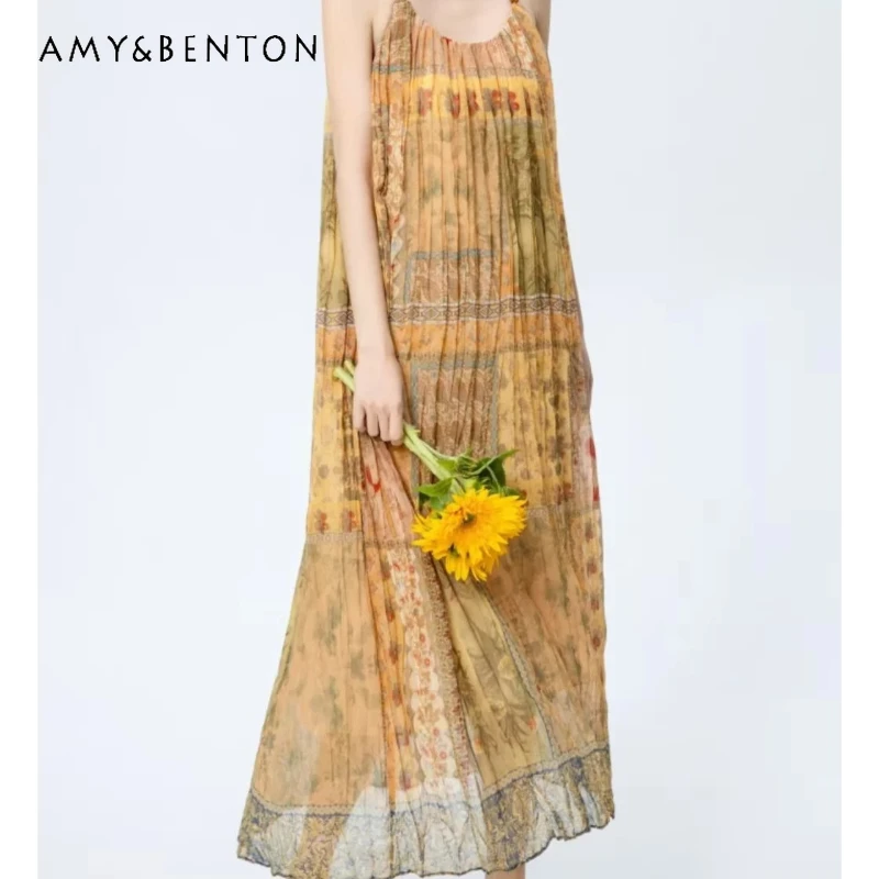French Holiday Style Printing Temperament Women's Sling Dress 2026 Summer New Loose Thin Sleeveless Backless Long Dresses Ladies
French Holiday Style Printing Temperament Women's Sling Dress 2026 Summer New Loose Thin Sleeveless Backless Long Dresses Ladies
