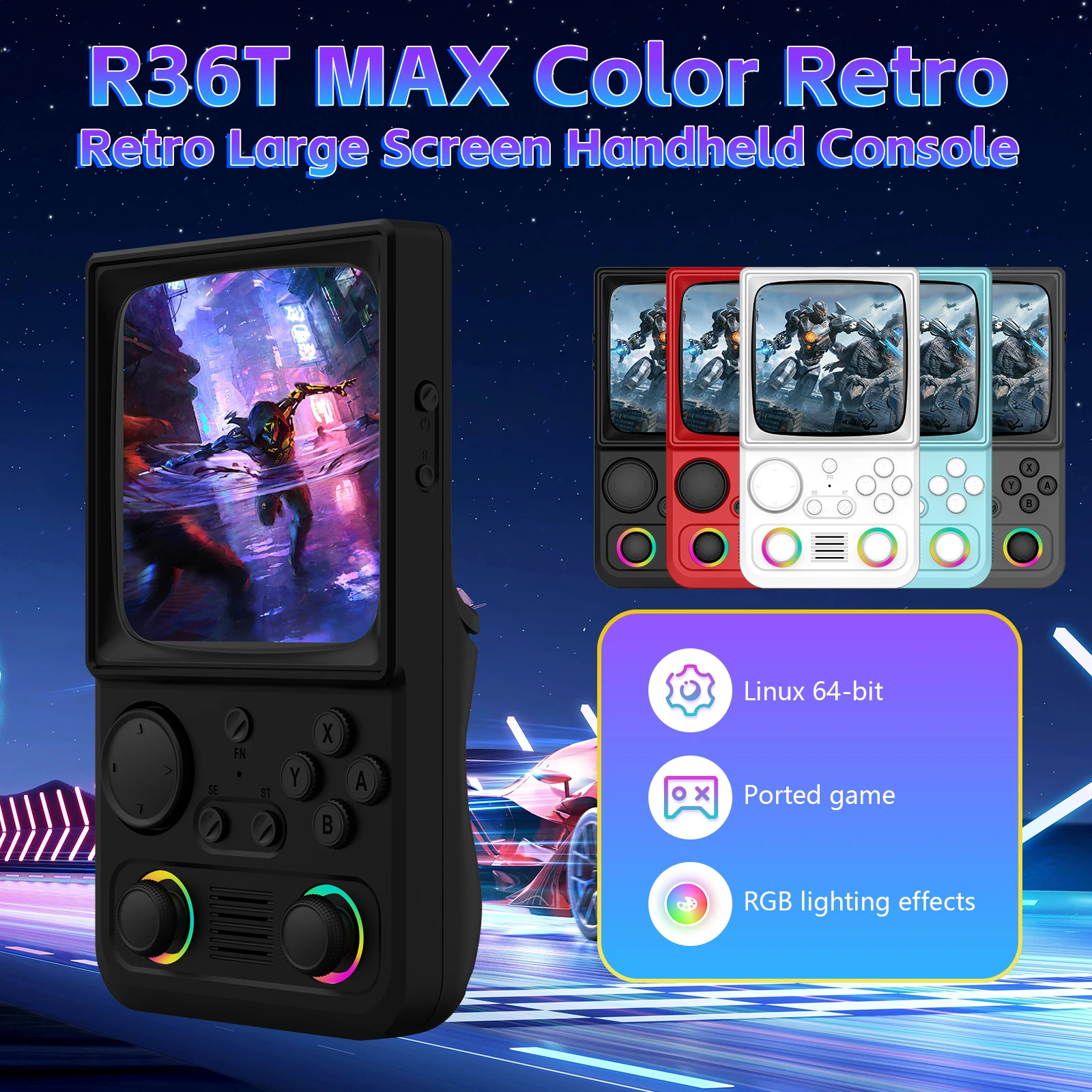 AISLPC R36T MAX Handheld Game Console 64/128G 4.0" IPS Screen 22000+Games 5G Portable Pocket Game Player
AISLPC R36T MAX Handheld Game Console 64/128G 4.0" IPS Screen 22000+Games 5G Portable Pocket Game Player
