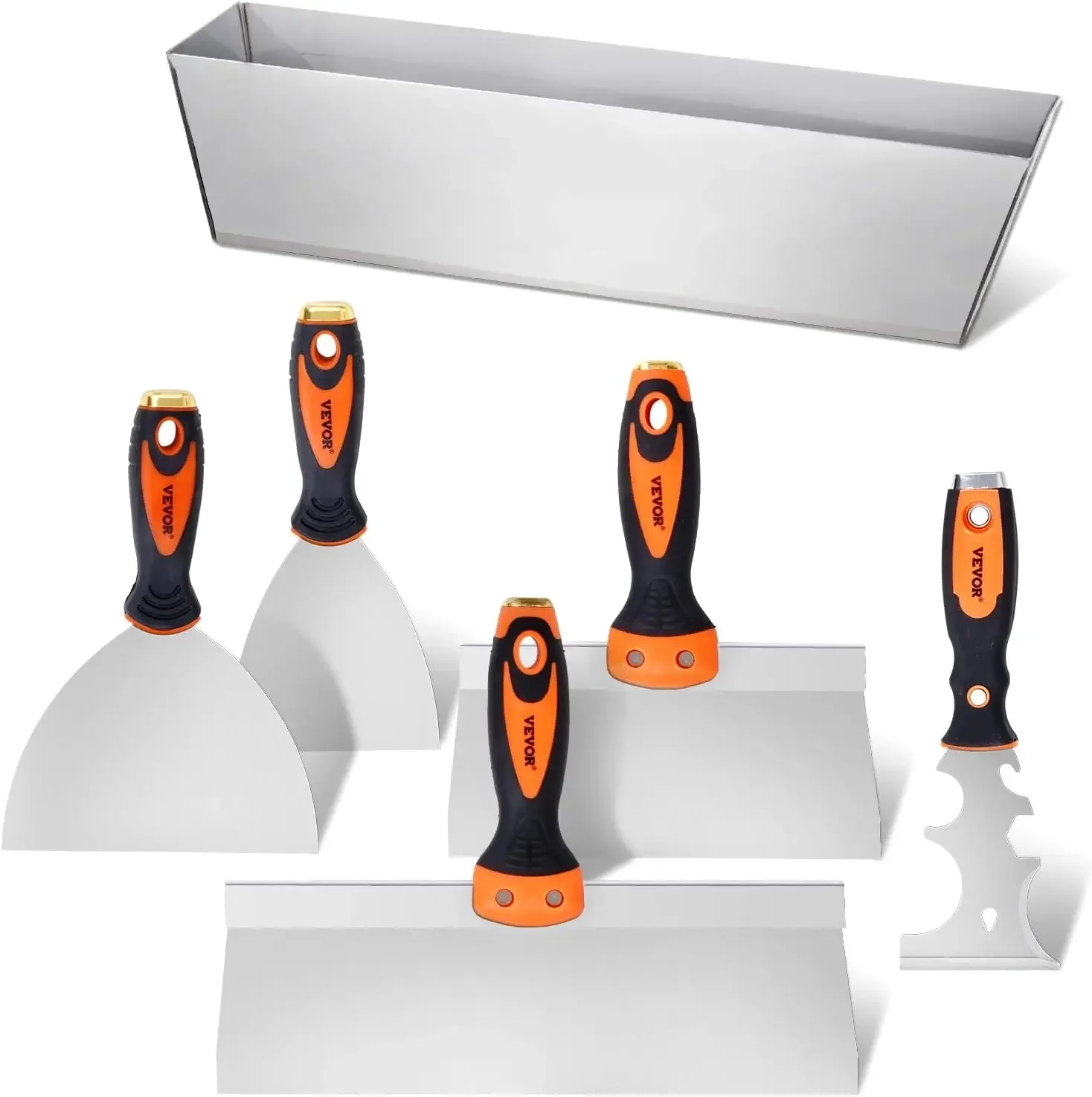 6-Piece Drywall Tool Set With Stainless Steel Scrapers, Knives & Mud Pan For Home Renovation
6-Piece Drywall Tool Set With Stainless Steel Scrapers, Knives & Mud Pan For Home Renovation
