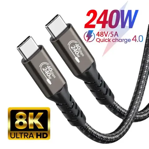 Cabo usb4 thunderbolt 3/4 40gbps usb c 4k cabo de vídeo pd240w carregador rápido para m1 macbook pro disco rígido usb4.0 gen3 cabo de dados