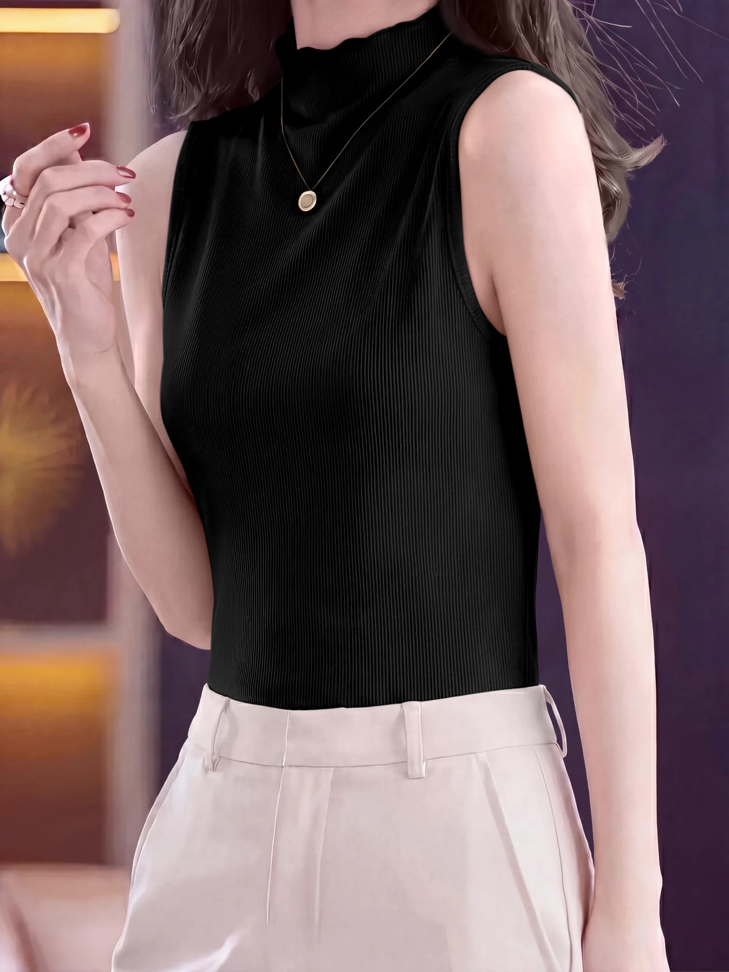 Casual Sleeveless Mock Neck Ribbed Knit Top Women Slim Fit Stretch Soft Tank Top Multi Colors Available
Casual Sleeveless Mock Neck Ribbed Knit Top Women Slim Fit Stretch Soft Tank Top Multi Colors Available