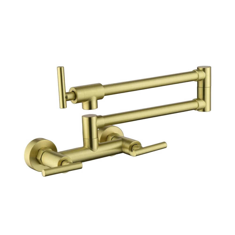 Hot and cold wall mounted brass faucet, kitchen folding commercial sink faucet, 3-handle 2-hole joint swing arm faucet
Hot and cold wall mounted brass faucet, kitchen folding commercial sink faucet, 3-handle 2-hole joint swing arm faucet
