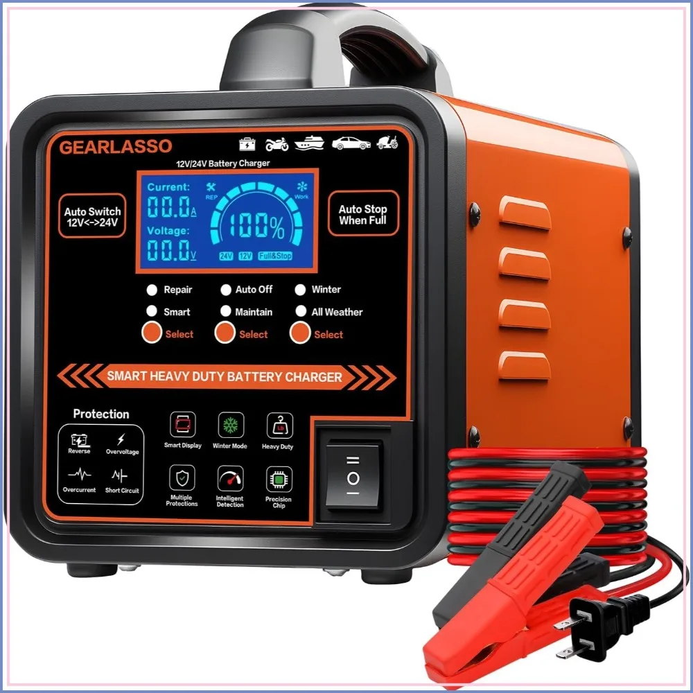 12V 24V Car Battery Charger 0-15A, Automatic Maintainer with Shutoff, Winter Mode, Trickle Charger for Truck Motorcycle RV AGM Deep Cycle
12V 24V Car Battery Charger 0-15A, Automatic Maintainer with Shutoff, Winter Mode, Trickle Charger for Truck Motorcycle RV AGM Deep Cycle