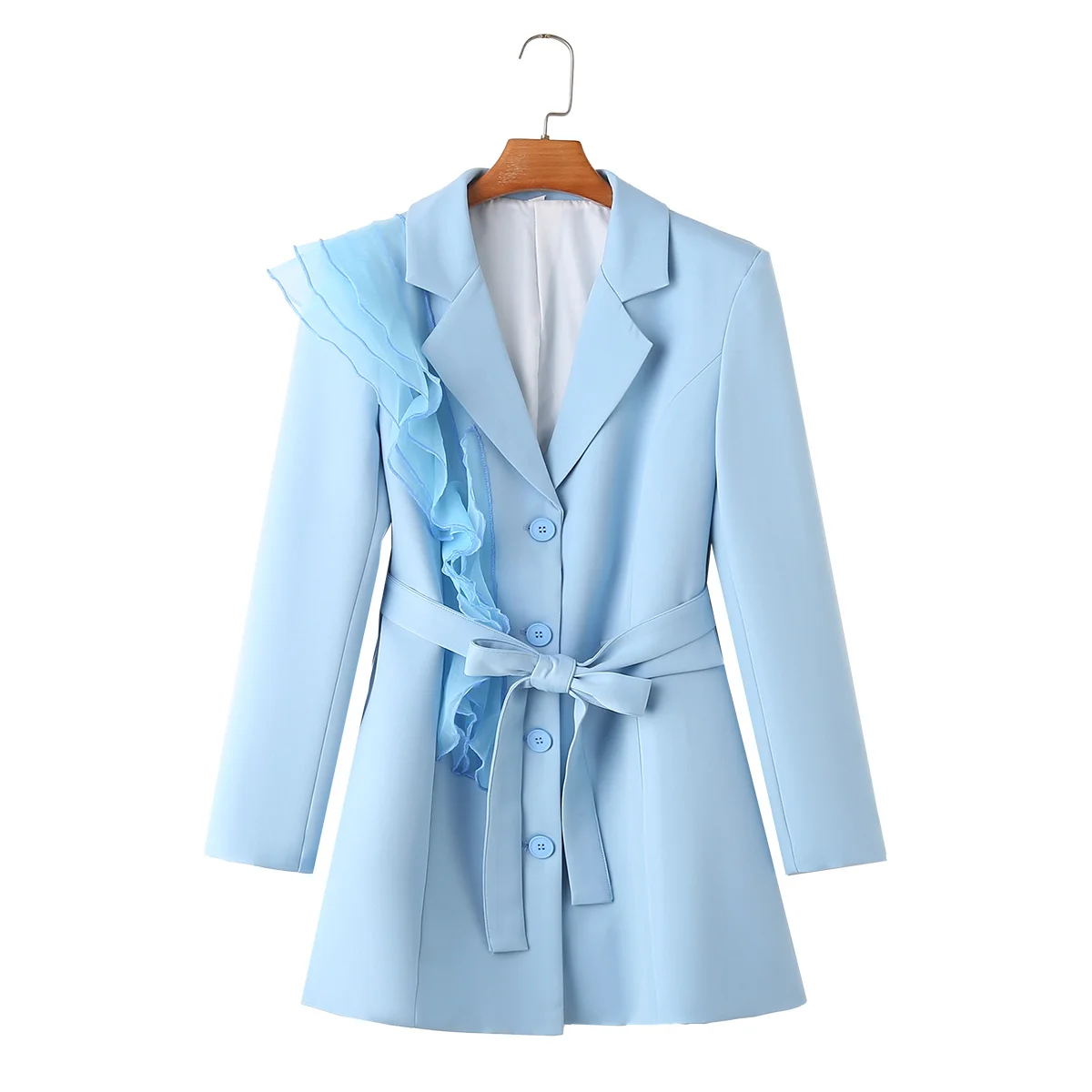 New autumn design sense organza splicing lapel long-sleeved suit jacket for women fashionable and versatile belt casual tops
New autumn design sense organza splicing lapel long-sleeved suit jacket for women fashionable and versatile belt casual tops