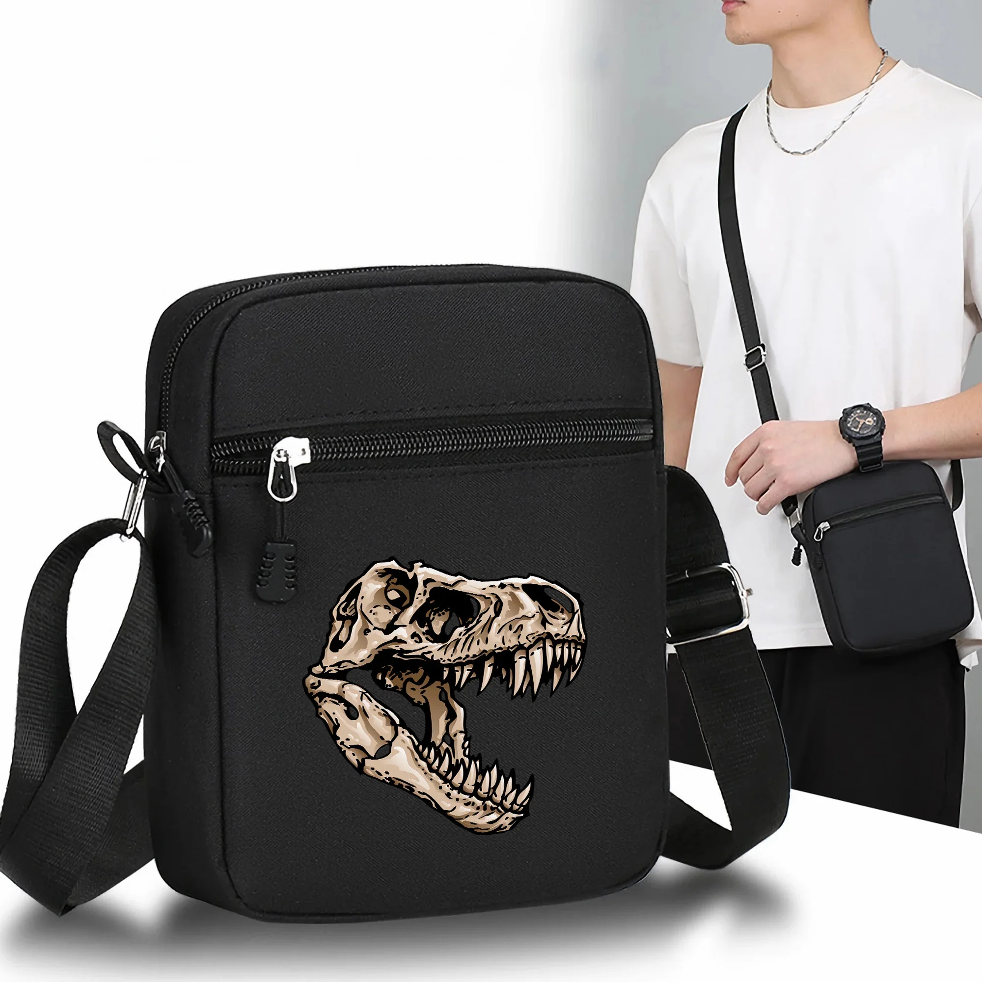 Dinosaur Skull Pattern Mini Oxford Print Shoulder Bags Adjustable Strap Black Small Sports Travel Style Messenger Crossbody Bag
Dinosaur Skull Pattern Mini Oxford Print Shoulder Bags Adjustable Strap Black Small Sports Travel Style Messenger Crossbody Bag