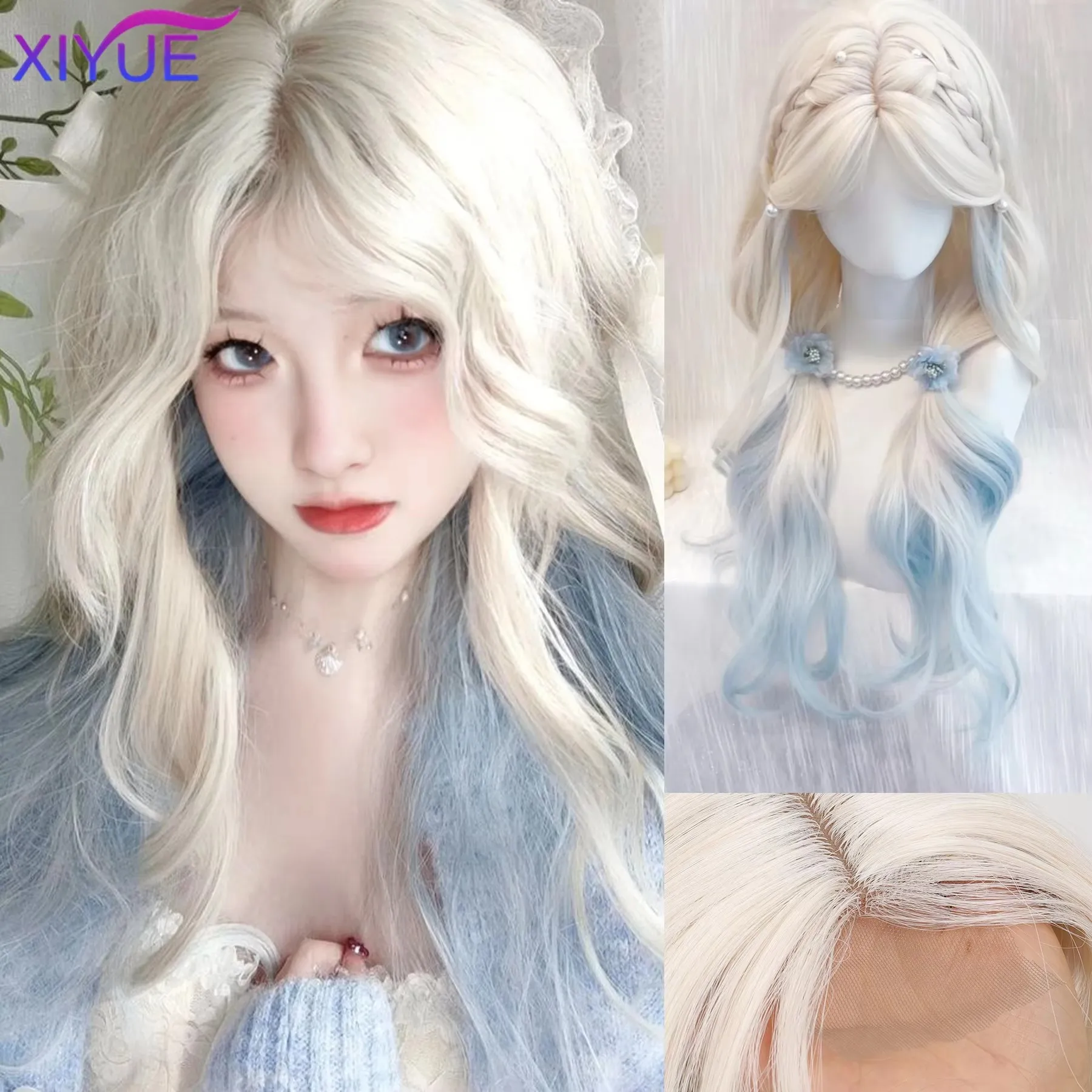 Women Synthetic Lolita Wig Long curly hair Ombre Two Tone Silver Grey Blue Hair For Cosplay With Bangs XIYUE
Women Synthetic Lolita Wig Long curly hair Ombre Two Tone Silver Grey Blue Hair For Cosplay With Bangs XIYUE
