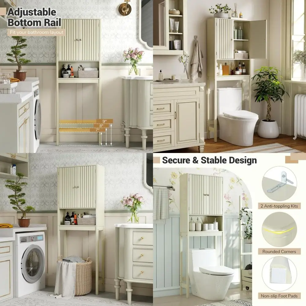 Space-Saving Cream White Toilet Storage Cabinet with Fluted Doors, Adjustable Shelf, and Open Cube for Bathroom Organization
Space-Saving Cream White Toilet Storage Cabinet with Fluted Doors, Adjustable Shelf, and Open Cube for Bathroom Organization