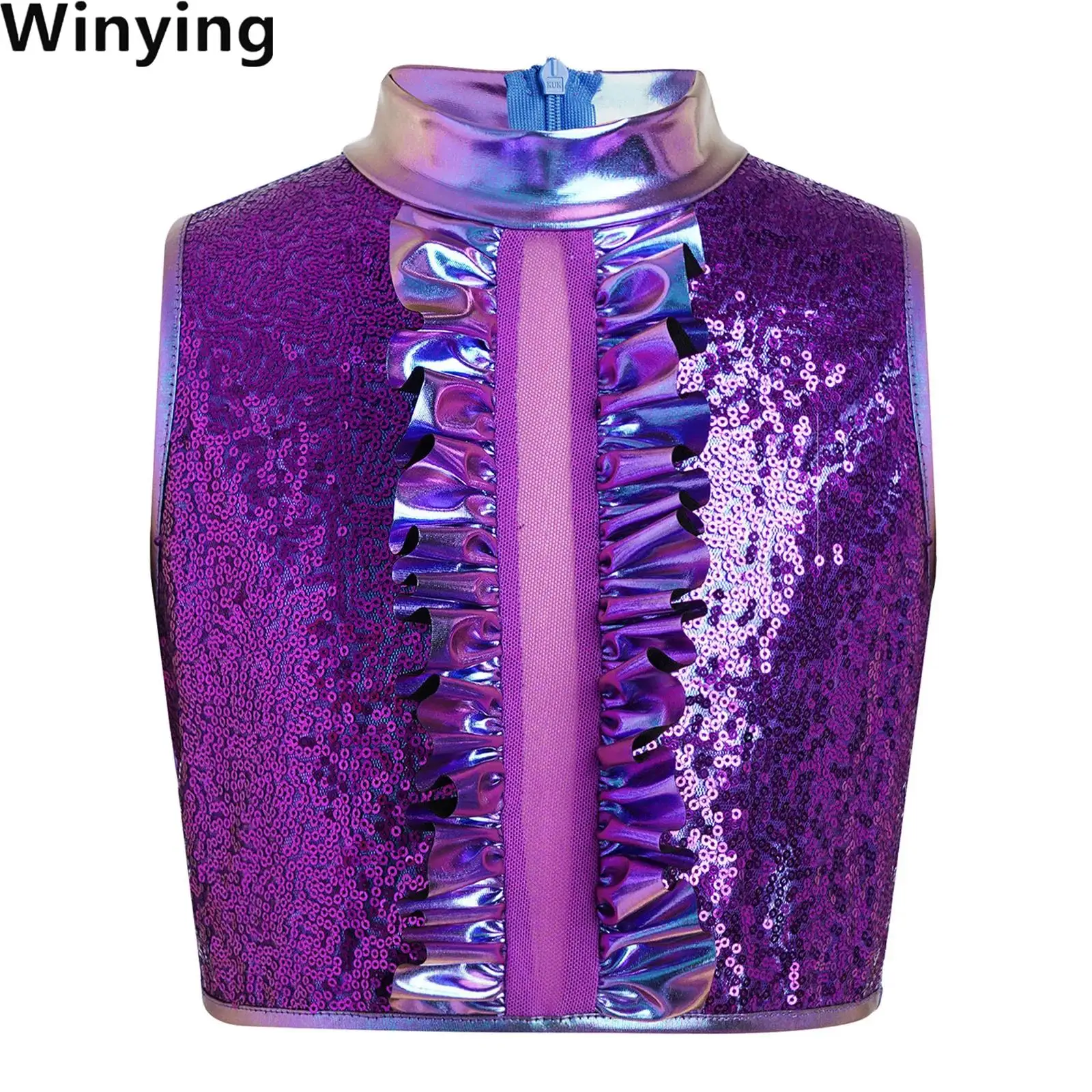 Kids Girls Sparkly Metallic Sequin Street Hip Hop Dance Vest Sleeveless Ruffles Zipper Crop Top Jazz Dance Performance Costumes
Kids Girls Sparkly Metallic Sequin Street Hip Hop Dance Vest Sleeveless Ruffles Zipper Crop Top Jazz Dance Performance Costumes