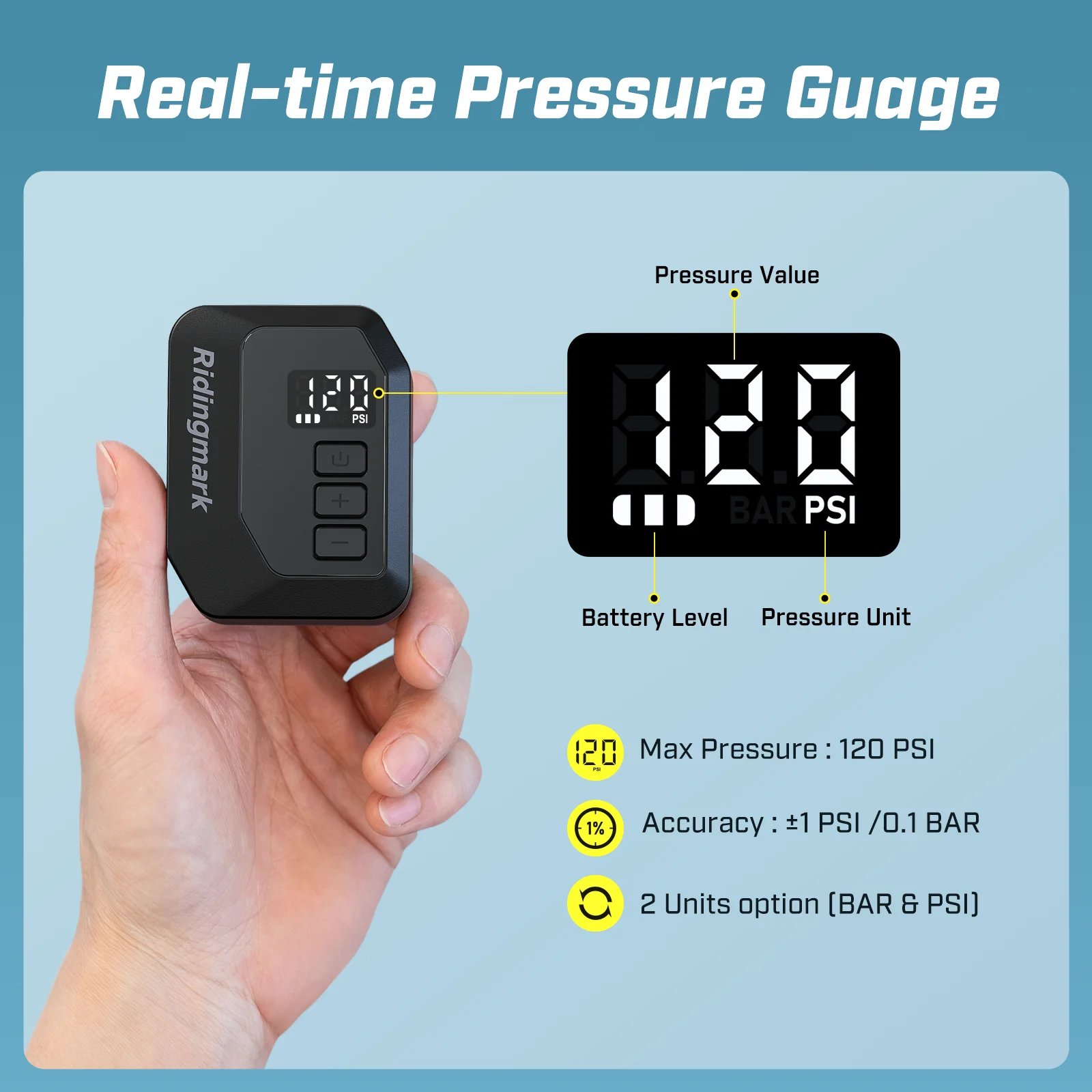 Ridingmark Portable Electric Bike Tire Inflator 120PSI LED Pressure Guage Presta Schrader Valve Bicycle Mini Air Compressor
Ridingmark Portable Electric Bike Tire Inflator 120PSI LED Pressure Guage Presta Schrader Valve Bicycle Mini Air Compressor