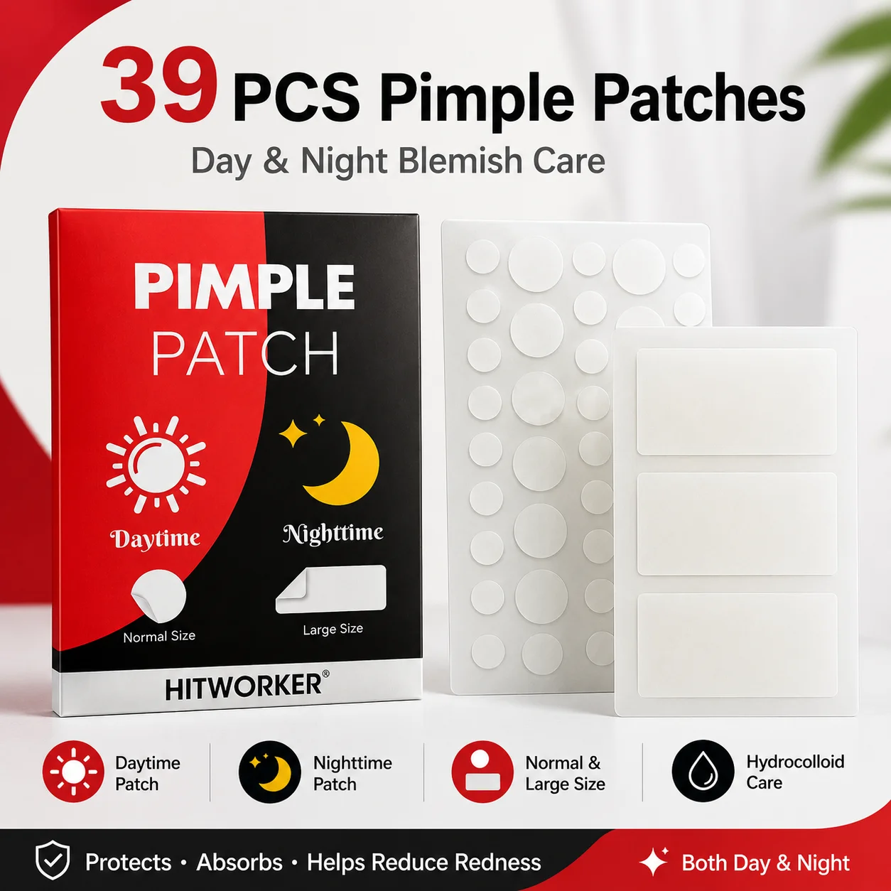 39Pcs Pimple Patches Hydrocolloid Acne Patch Day Night Spot Cover Stickers for Face Skin Care
39Pcs Pimple Patches Hydrocolloid Acne Patch Day Night Spot Cover Stickers for Face Skin Care
