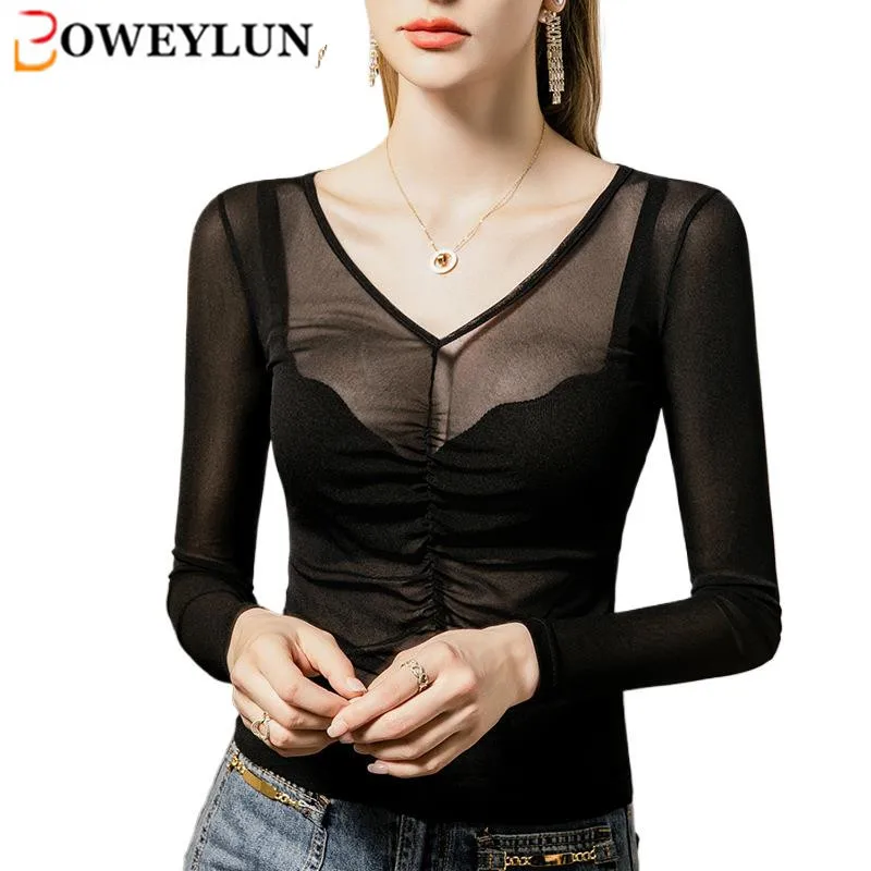 BOWEYLUN See-through Mesh V-neck Bottoming Shirt Women's Spring and Autumn Slim Pleated Inner Sexy Blouse Long-sleeved Female
BOWEYLUN See-through Mesh V-neck Bottoming Shirt Women's Spring and Autumn Slim Pleated Inner Sexy Blouse Long-sleeved Female