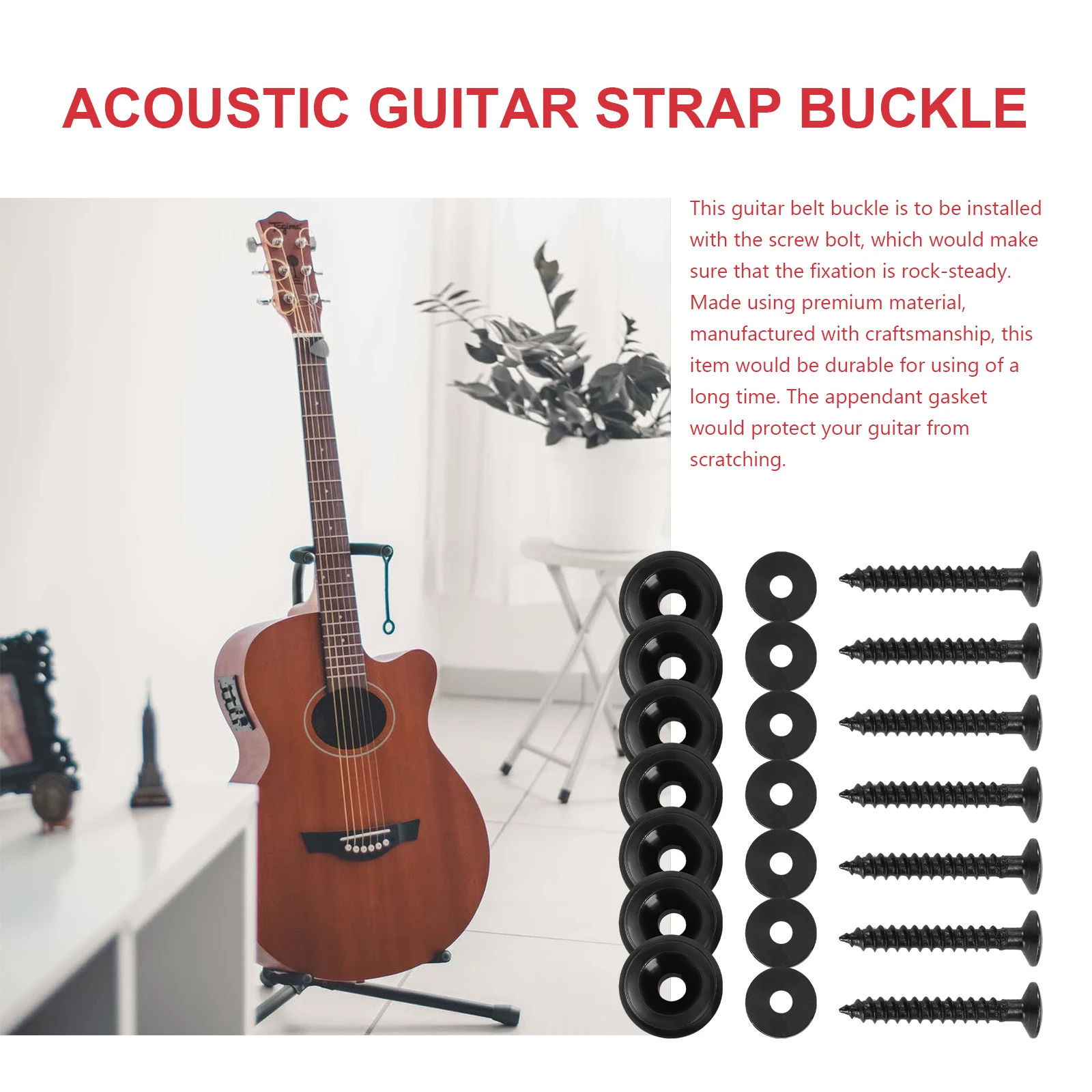 7Pcs Guitar Belt Buckle for Acoustic Guitars Premium Durable Screw Bolt Fixator Rock-Steady Strap Accessories Guitar Belt Button 
7Pcs Guitar Belt Buckle for Acoustic Guitars Premium Durable Screw Bolt Fixator Rock-Steady Strap Accessories Guitar Belt Button