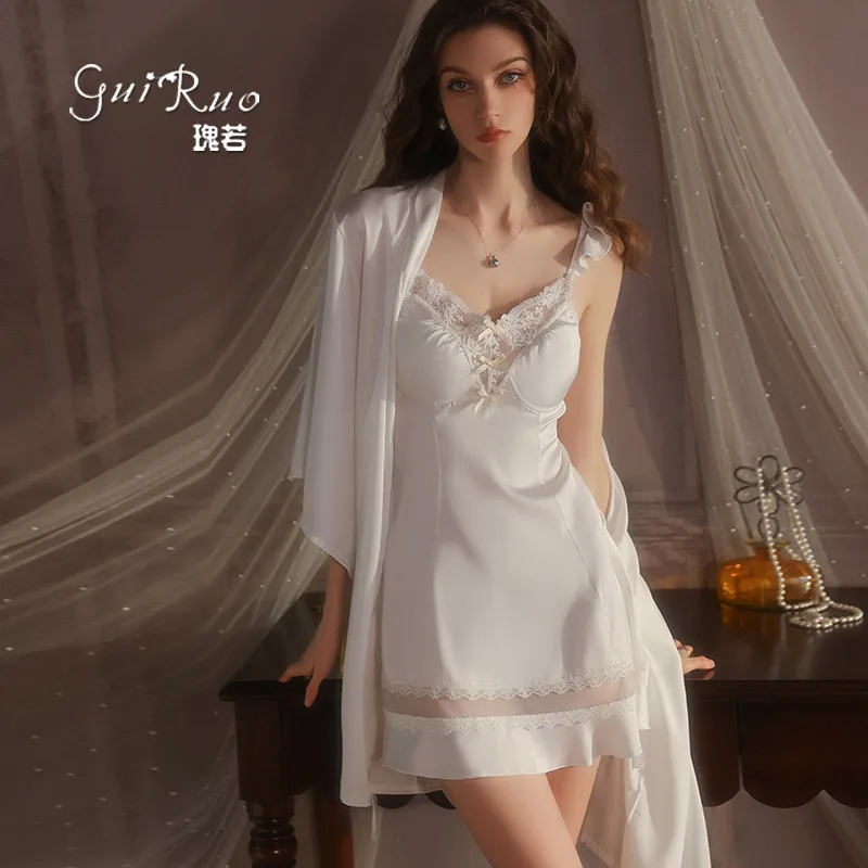 Sexy Lingerie Satin Deep V Padded Bow Backless Cami Nightgown Robe Loungewear Babydoll Sleepwear Women Set Hot Two Piece Lace
Sexy Lingerie Satin Deep V Padded Bow Backless Cami Nightgown Robe Loungewear Babydoll Sleepwear Women Set Hot Two Piece Lace