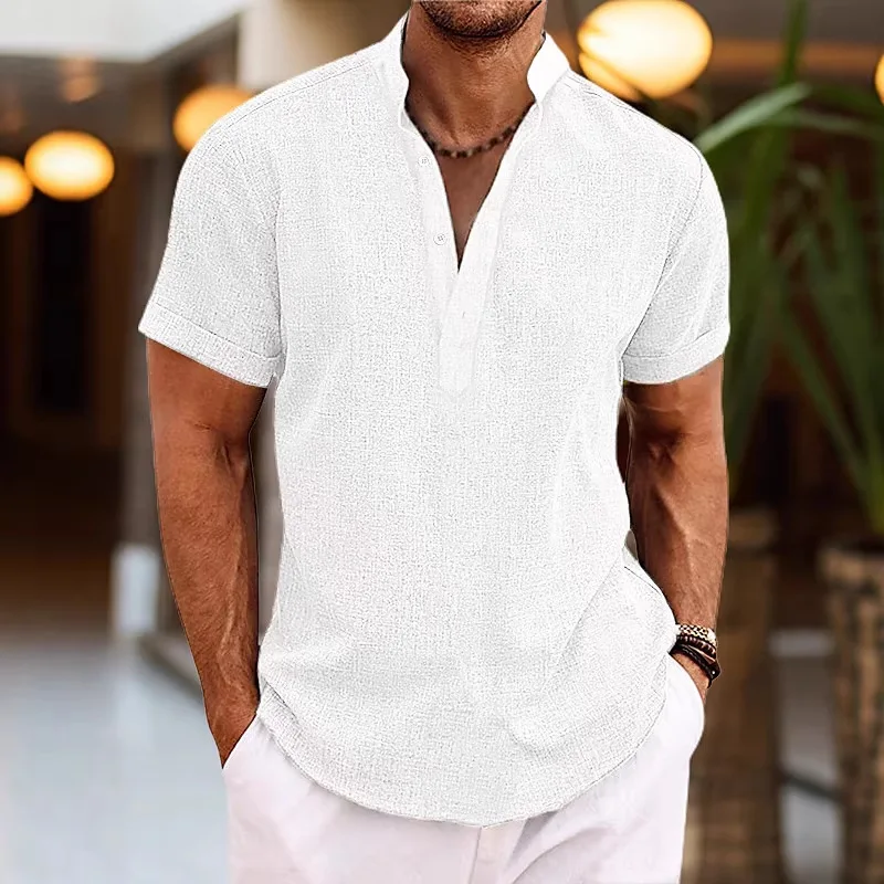 Men's Cotton Linen Short Sleeve Shirt Pure Color Stand Collar Half Open Cardigan Casual Loose Fit Daily Wear Spring 2026
Men's Cotton Linen Short Sleeve Shirt Pure Color Stand Collar Half Open Cardigan Casual Loose Fit Daily Wear Spring 2026