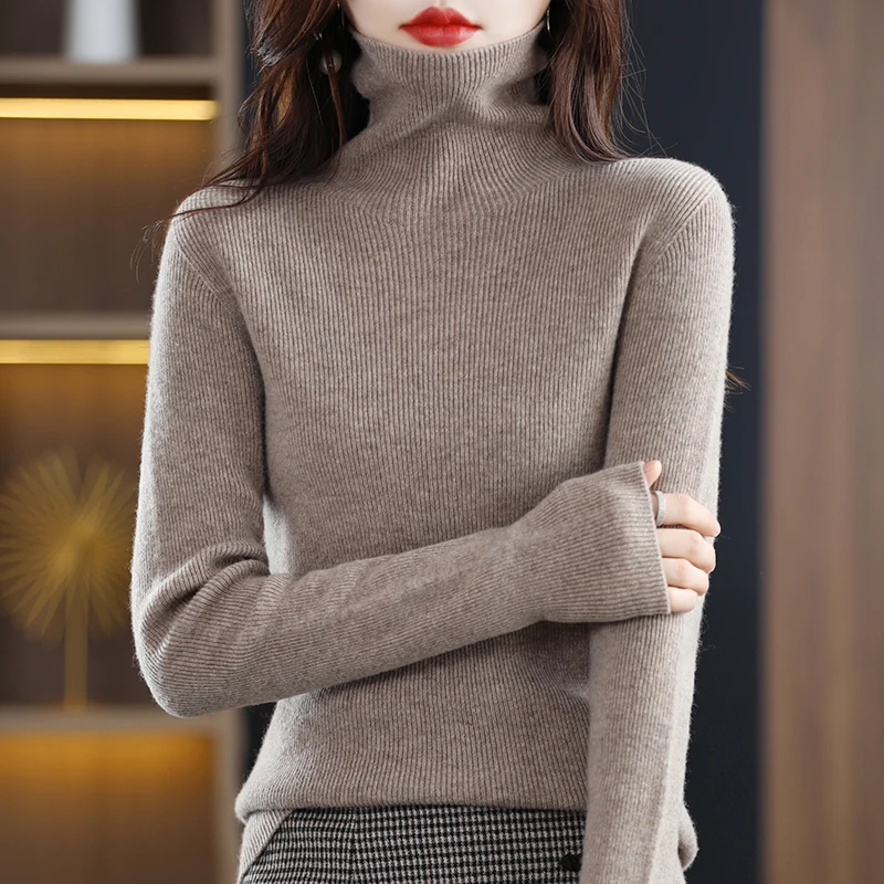 Woman's Sweaters Turtleneck Long Sleeve Basic Bottoming Female Pullover Slim Elastic Jumper Coats 100% Wool Knitted Top Clothing
Woman's Sweaters Turtleneck Long Sleeve Basic Bottoming Female Pullover Slim Elastic Jumper Coats 100% Wool Knitted Top Clothing