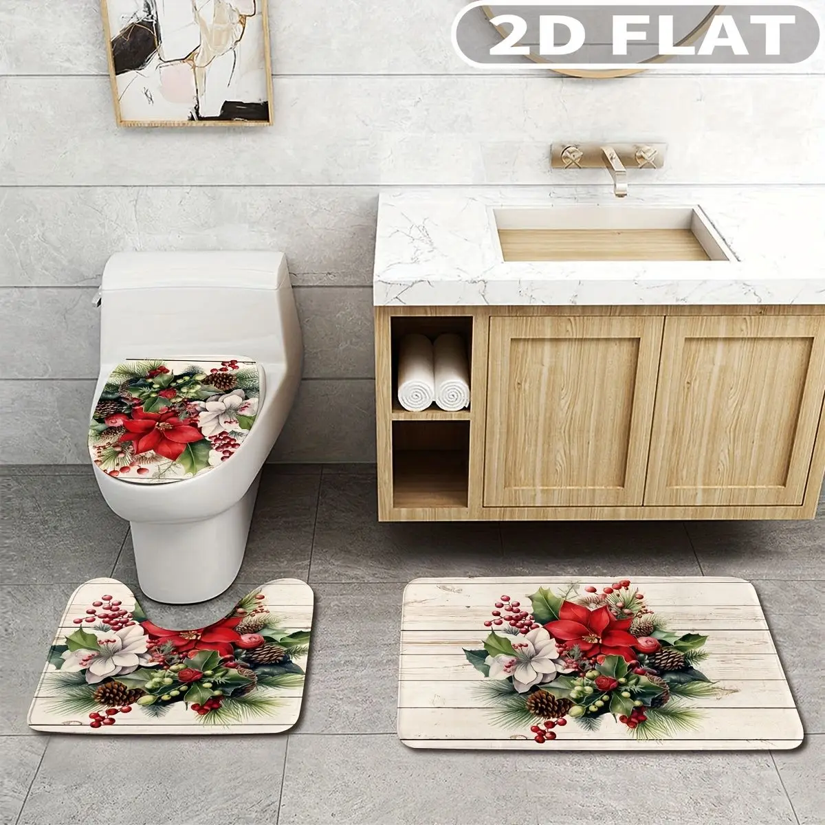 3pcs Bathroom Rug Set Poinsettia Pinecones Berries Leaves Flowers Winter Holiday Theme 3pcs Bath Mats Set
3pcs Bathroom Rug Set Poinsettia Pinecones Berries Leaves Flowers Winter Holiday Theme 3pcs Bath Mats Set