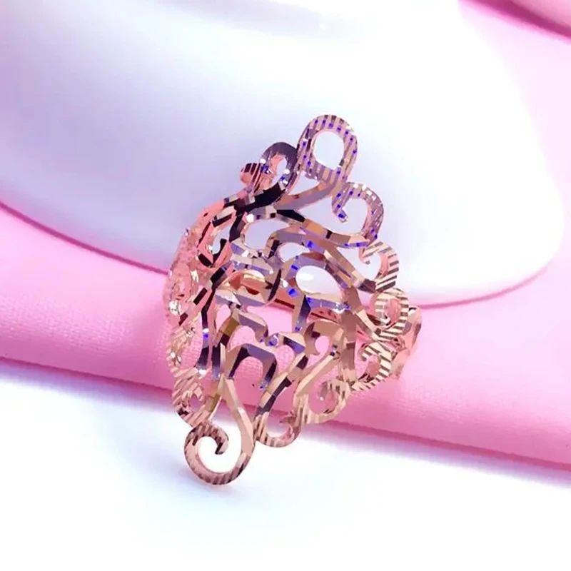 Creative New 585 Purple Gold 14K Rose Gold Shiny Flower Rings for Women Open Wide Hollow Design Luxury Engagement Jewelry
Creative New 585 Purple Gold 14K Rose Gold Shiny Flower Rings for Women Open Wide Hollow Design Luxury Engagement Jewelry