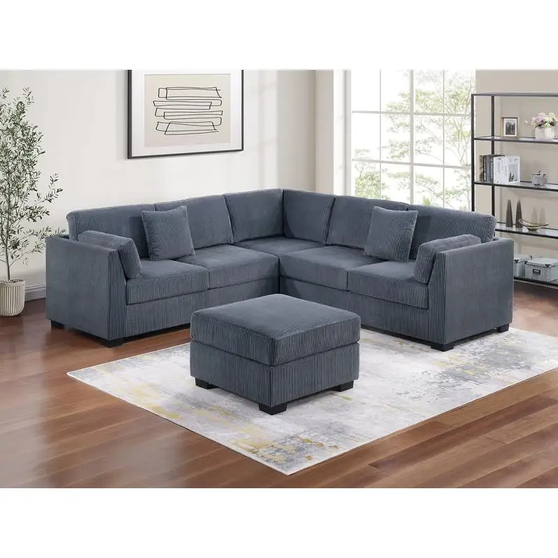 L-Sectional One Arm Loveseat Corner Wedge Cocktail Ottoman Dark Gray Corduroy Upholstered Pillows 4pc Sectional Sofa Set
L-Sectional One Arm Loveseat Corner Wedge Cocktail Ottoman Dark Gray Corduroy Upholstered Pillows 4pc Sectional Sofa Set