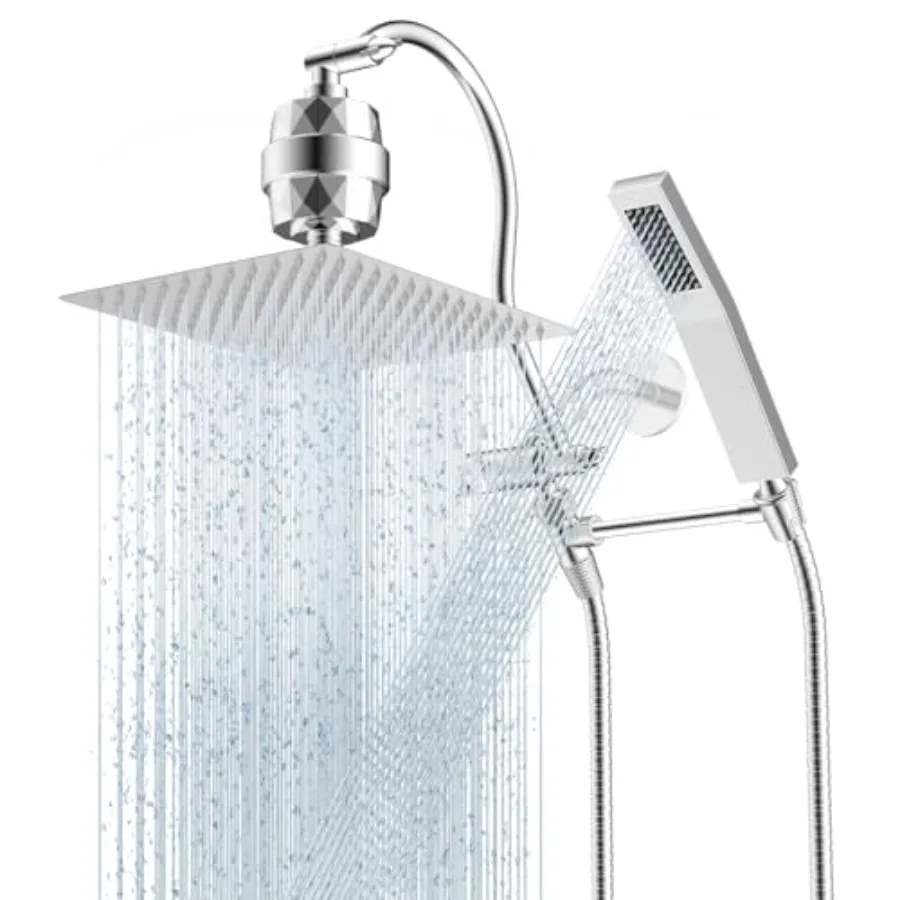 All Metal 12'' Filtered Rainfall Shower Head Combo for Bathroom, Chrome, High Pressure Adjustable Curved Arm with 20-Stage Filt
All Metal 12'' Filtered Rainfall Shower Head Combo for Bathroom, Chrome, High Pressure Adjustable Curved Arm with 20-Stage Filt