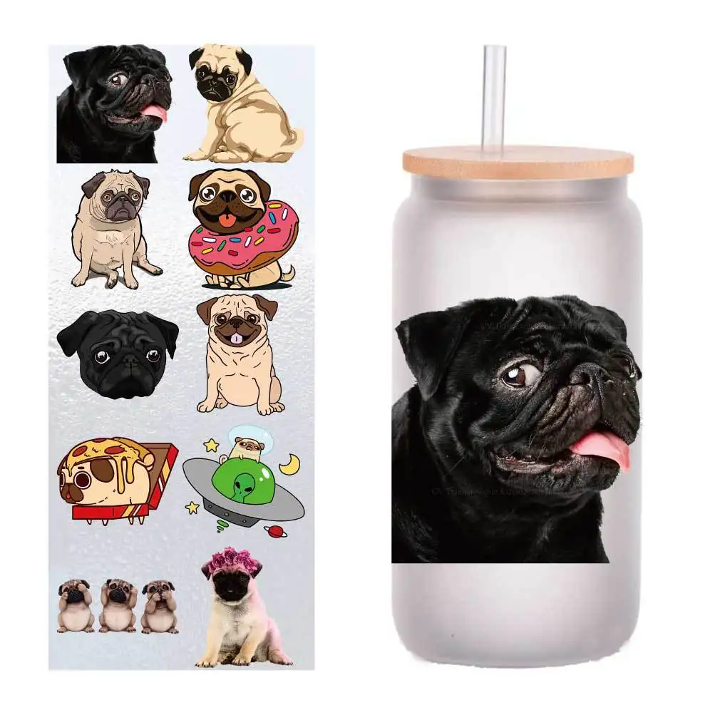 10 four-inch cartoon pug pug UV transfer stickers Crystal label glass stickers customized
10 four-inch cartoon pug pug UV transfer stickers Crystal label glass stickers customized