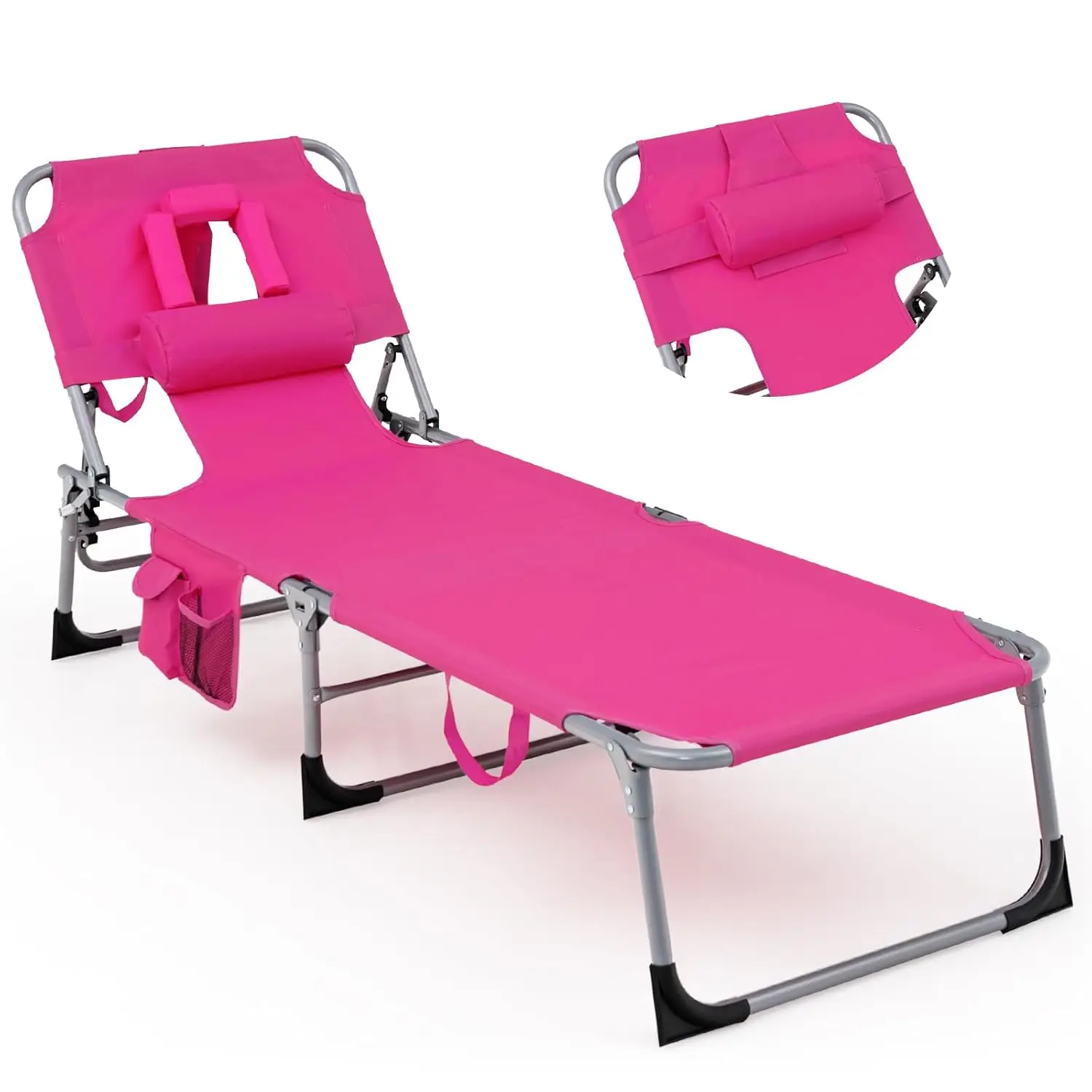 Tanning Chair, Folding Beach Lounge Chair with Face &Arm Hole, 5-Position Adjustable,Removable Pillow,Side Pocket,, Customized
Tanning Chair, Folding Beach Lounge Chair with Face &Arm Hole, 5-Position Adjustable,Removable Pillow,Side Pocket,, Customized