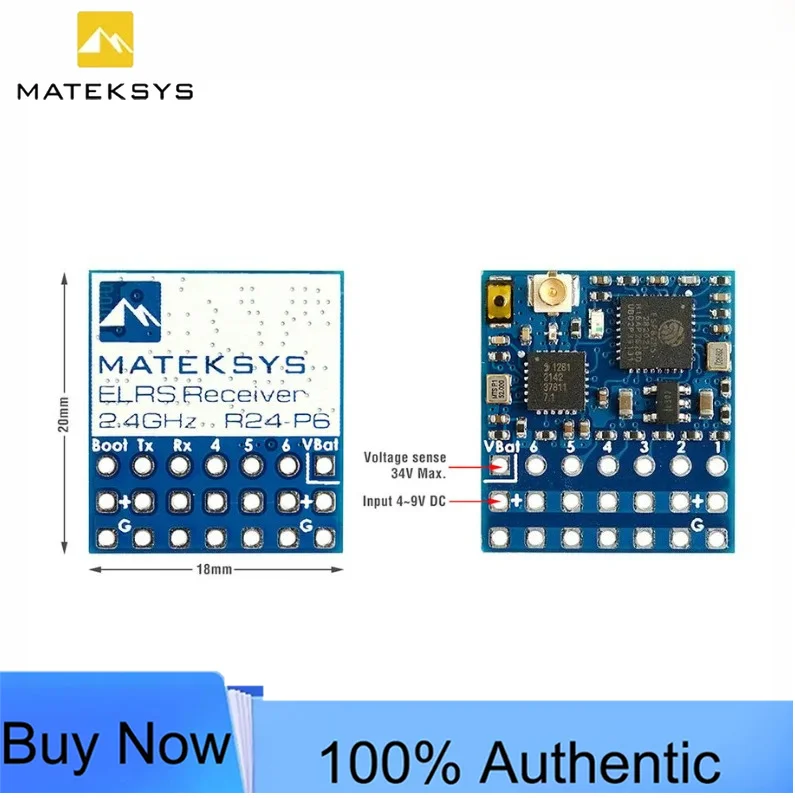 Matek ExpressLRS ELRS ELRS-R24-P6 Receiver 6 x PWM Output 2.4GHz ISM DC4-9V With MHF-1 Antenna For RC FPV Fixed-wing Drones
Matek ExpressLRS ELRS ELRS-R24-P6 Receiver 6 x PWM Output 2.4GHz ISM DC4-9V With MHF-1 Antenna For RC FPV Fixed-wing Drones
