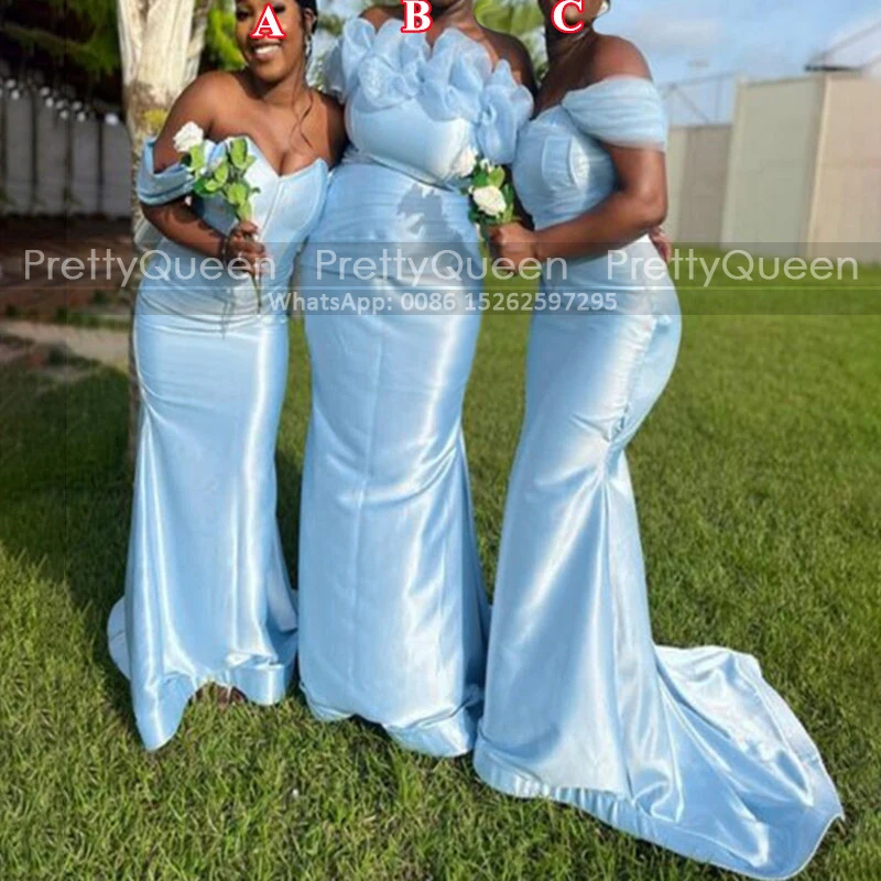 Plus Size Women Mermaid Bridesmaid Dresses Ruffles Off Shoulder Long Vestidos De Festa Light Blue Trumpet Wedding Party Dress
Plus Size Women Mermaid Bridesmaid Dresses Ruffles Off Shoulder Long Vestidos De Festa Light Blue Trumpet Wedding Party Dress
