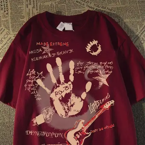 Camiseta de manga corta con cuello redondo Vintage americano para hombre/mujer coreano Inst novedad de verano Top