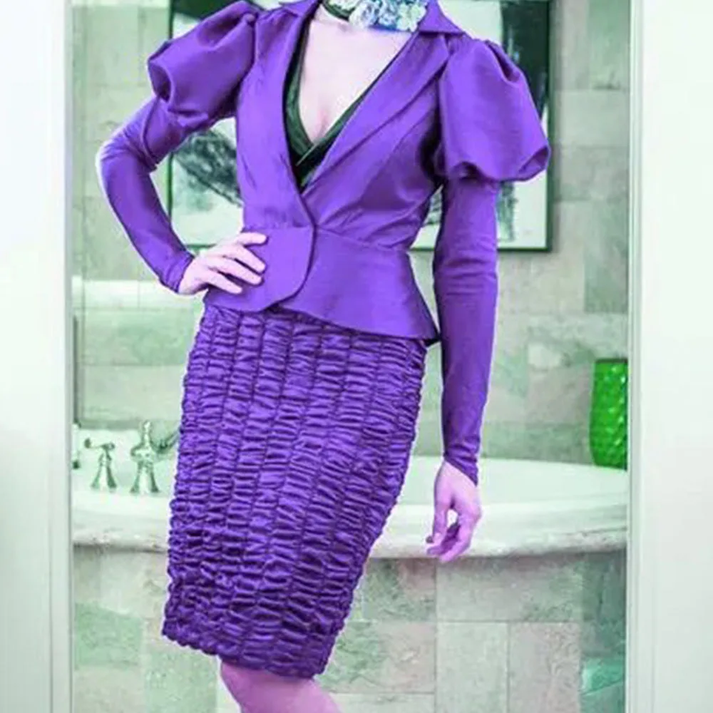 Moder Two Piece Purple Satin Long Sleeves Knee Length Short 2025 Prom Evening Party Dress
Moder Two Piece Purple Satin Long Sleeves Knee Length Short 2025 Prom Evening Party Dress
