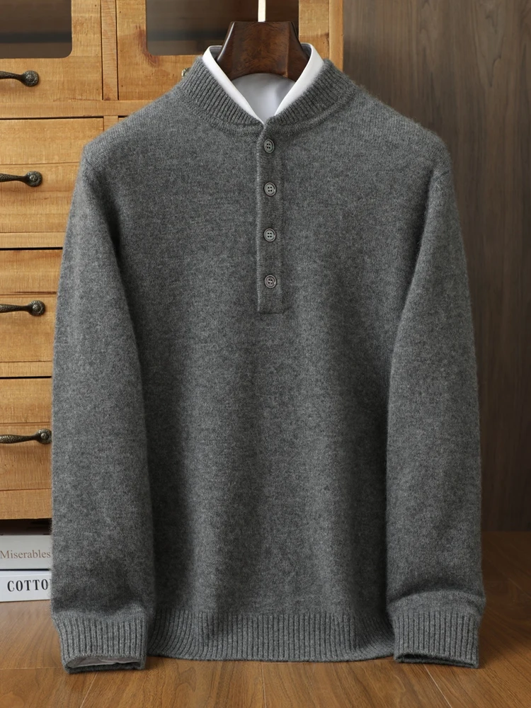 High-end Men Cashmere Sweater Henry collar Buttons Pullover Smart Casual Autumn Winter Long Sleeve 100% Cashmere Knitwear Top
High-end Men Cashmere Sweater Henry collar Buttons Pullover Smart Casual Autumn Winter Long Sleeve 100% Cashmere Knitwear Top