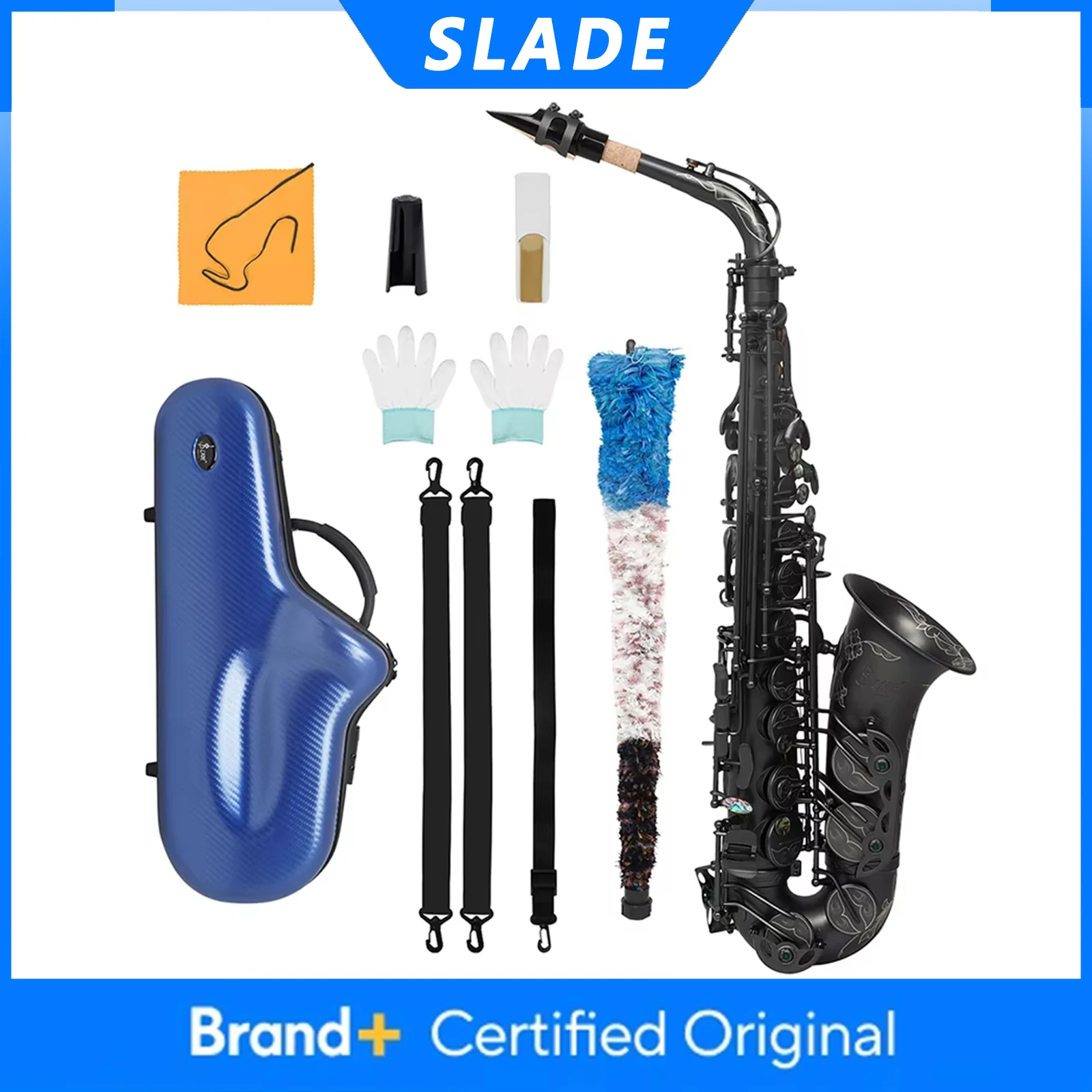 Саксофон альт SLADE, высококачественный, в тональности Eb, латунный корпус, матовый черный, духовой инструмент с кейсом, тростниками, перчатками и аксессуарами
Саксофон альт SLADE, высококачественный, в тональности Eb, латунный корпус, матовый черный, духовой инструмент с кейсом, тростниками, перчатками и аксессуарами