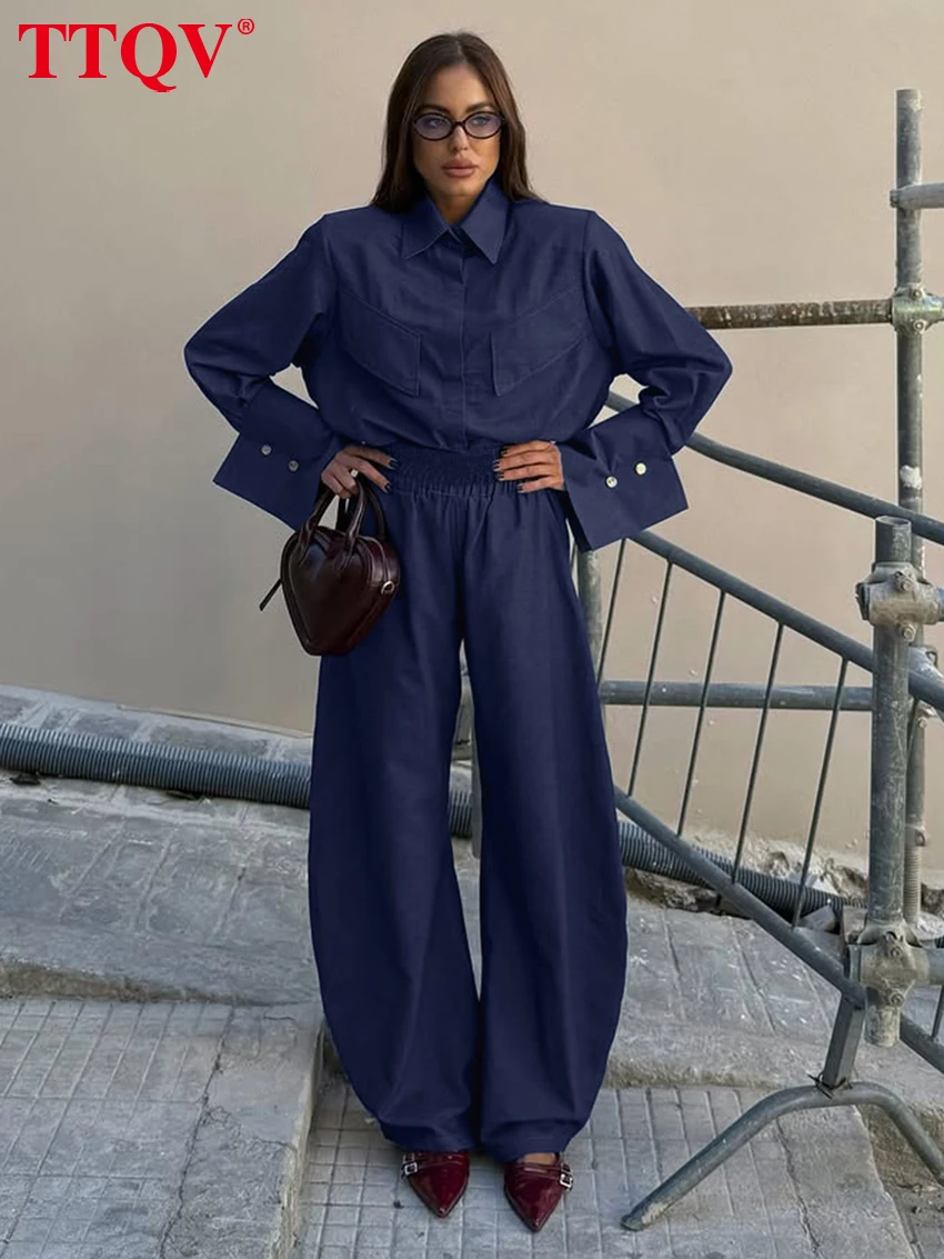 TTQV Fashion Loose Blue Denim 2 Piece Set Women 2026 Elegant Long Sleeve Shirt With High Waist Wide Pants Set Female Clothing
TTQV Fashion Loose Blue Denim 2 Piece Set Women 2026 Elegant Long Sleeve Shirt With High Waist Wide Pants Set Female Clothing