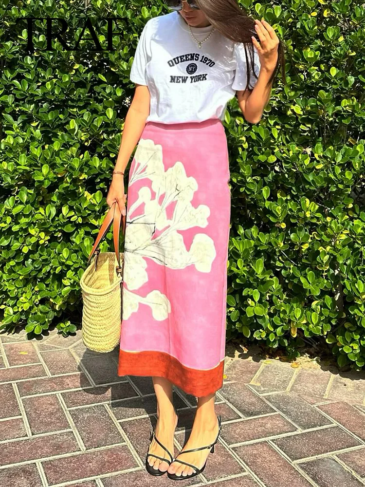 TRAF 2024 Summer Woman's Fashion A-Line Skirt Pink Printed Slit Zipper Long Skirt Female Vintage Straight Skirts Holiday Style
TRAF 2024 Summer Woman's Fashion A-Line Skirt Pink Printed Slit Zipper Long Skirt Female Vintage Straight Skirts Holiday Style