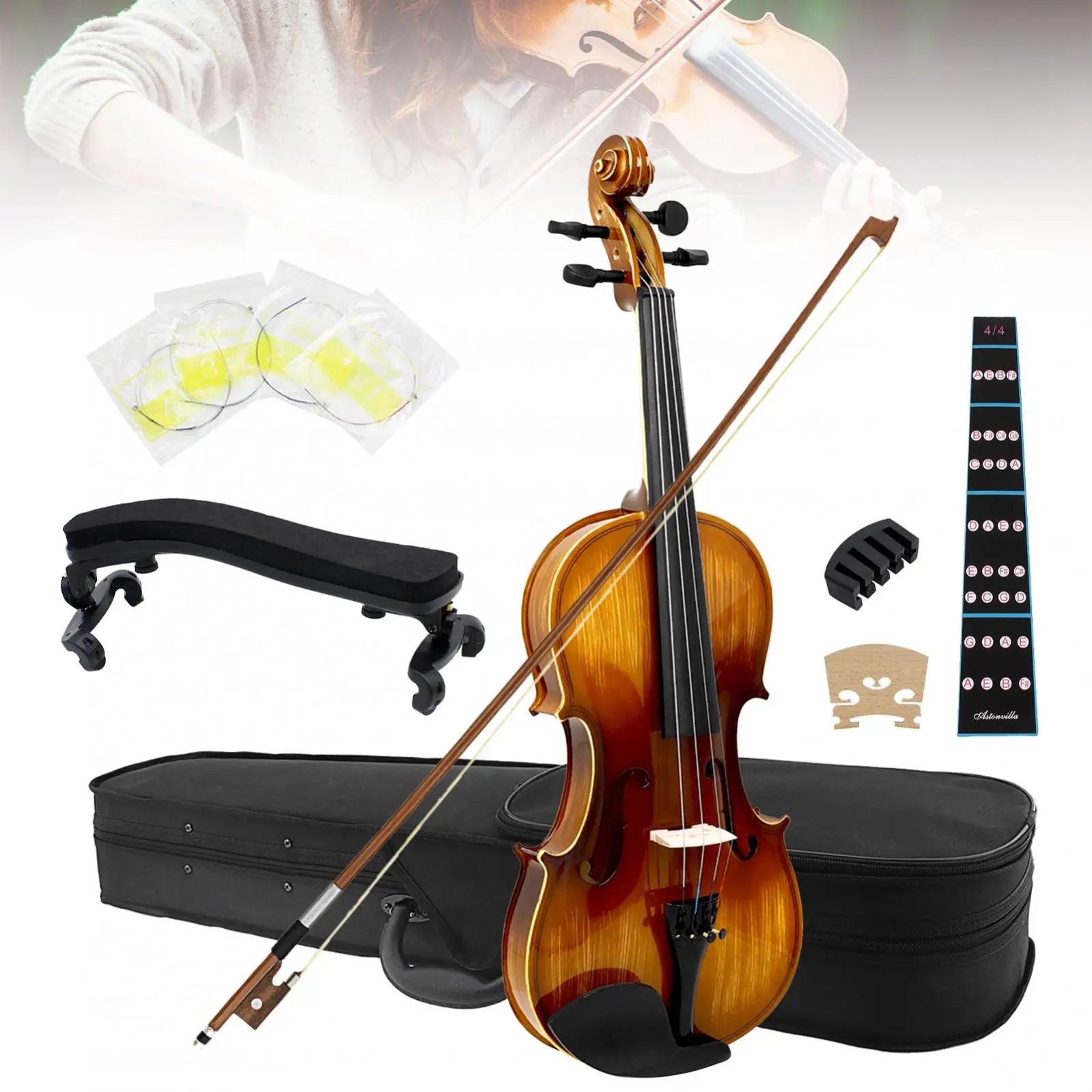4/4 Full Size Solid Wood Natural Color Glossy Violin with Hard Case, Bow, Shoulder Rest, Sticker, Beginners Violin Learning Kit
4/4 Full Size Solid Wood Natural Color Glossy Violin with Hard Case, Bow, Shoulder Rest, Sticker, Beginners Violin Learning Kit