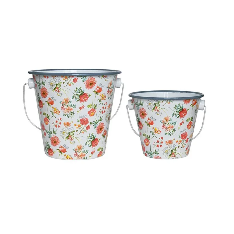 Floral Enamel Metal Bucket Set with Wooden Handle, Vintage Rose Pattern, Multi-Purpose Ice Bucket and Flower Vase, 2 Piece Set
Floral Enamel Metal Bucket Set with Wooden Handle, Vintage Rose Pattern, Multi-Purpose Ice Bucket and Flower Vase, 2 Piece Set