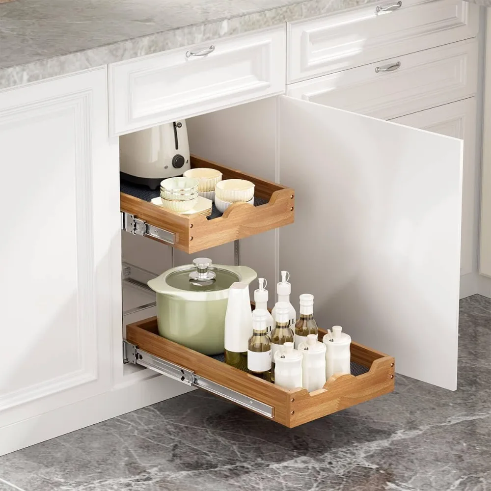 Pull Out Drawers For Cabinets 14"W x 21"D, 2 Tier Heavy-Duty Slide out Wood Drawer Shelf, Pull Out Drawer
Pull Out Drawers For Cabinets 14"W x 21"D, 2 Tier Heavy-Duty Slide out Wood Drawer Shelf, Pull Out Drawer