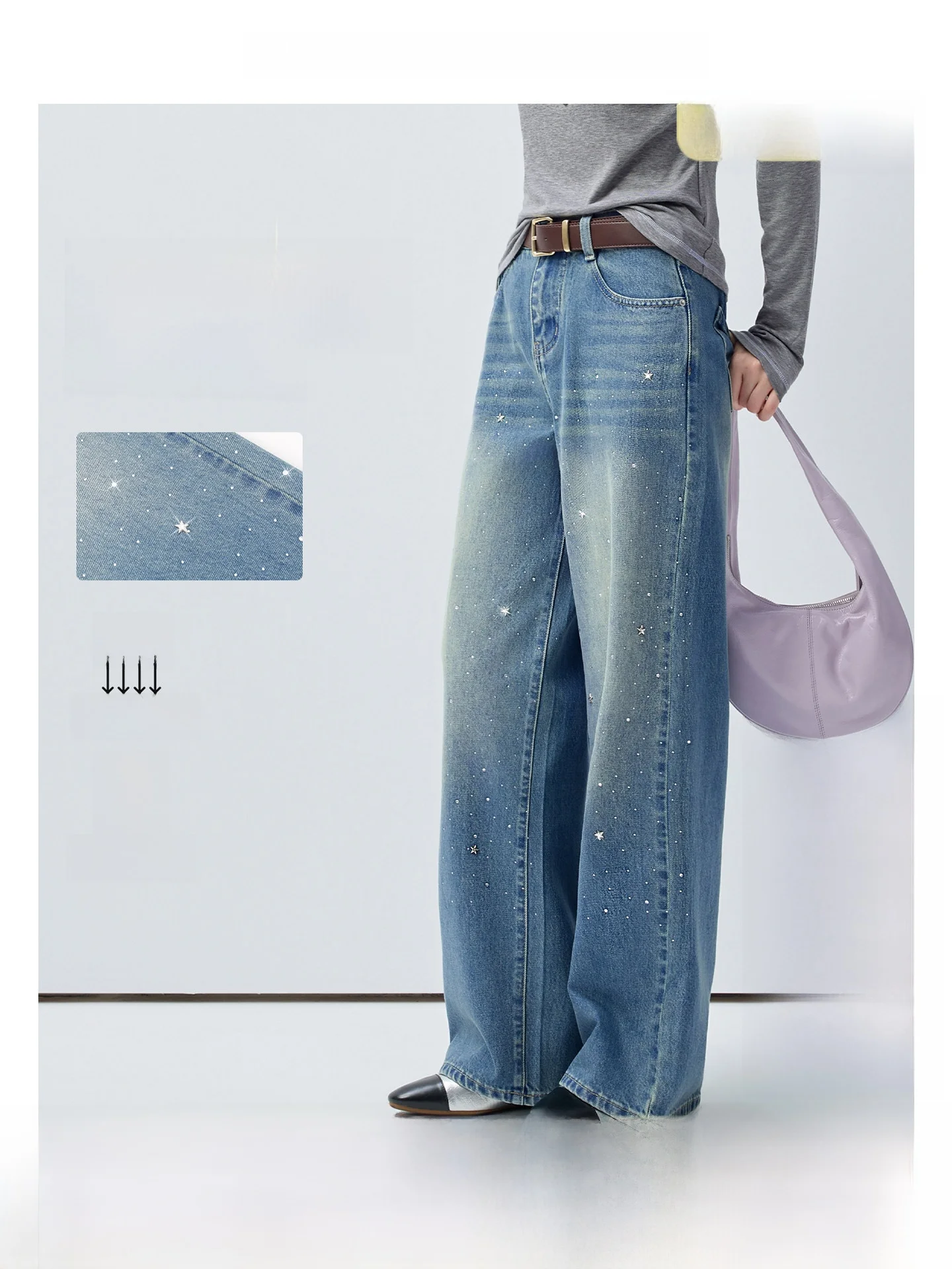 VEGA CHANG Glittering Straight Leg Diamond Embellished Women's Jeans Sweet Cool Slimming High Waist Commute Style Spring New
VEGA CHANG Glittering Straight Leg Diamond Embellished Women's Jeans Sweet Cool Slimming High Waist Commute Style Spring New