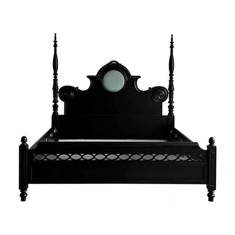 American French Solid Wood Complex Medieval Master Bedroom Furniture Black Double Wedding Bed
American French Solid Wood Complex Medieval Master Bedroom Furniture Black Double Wedding Bed